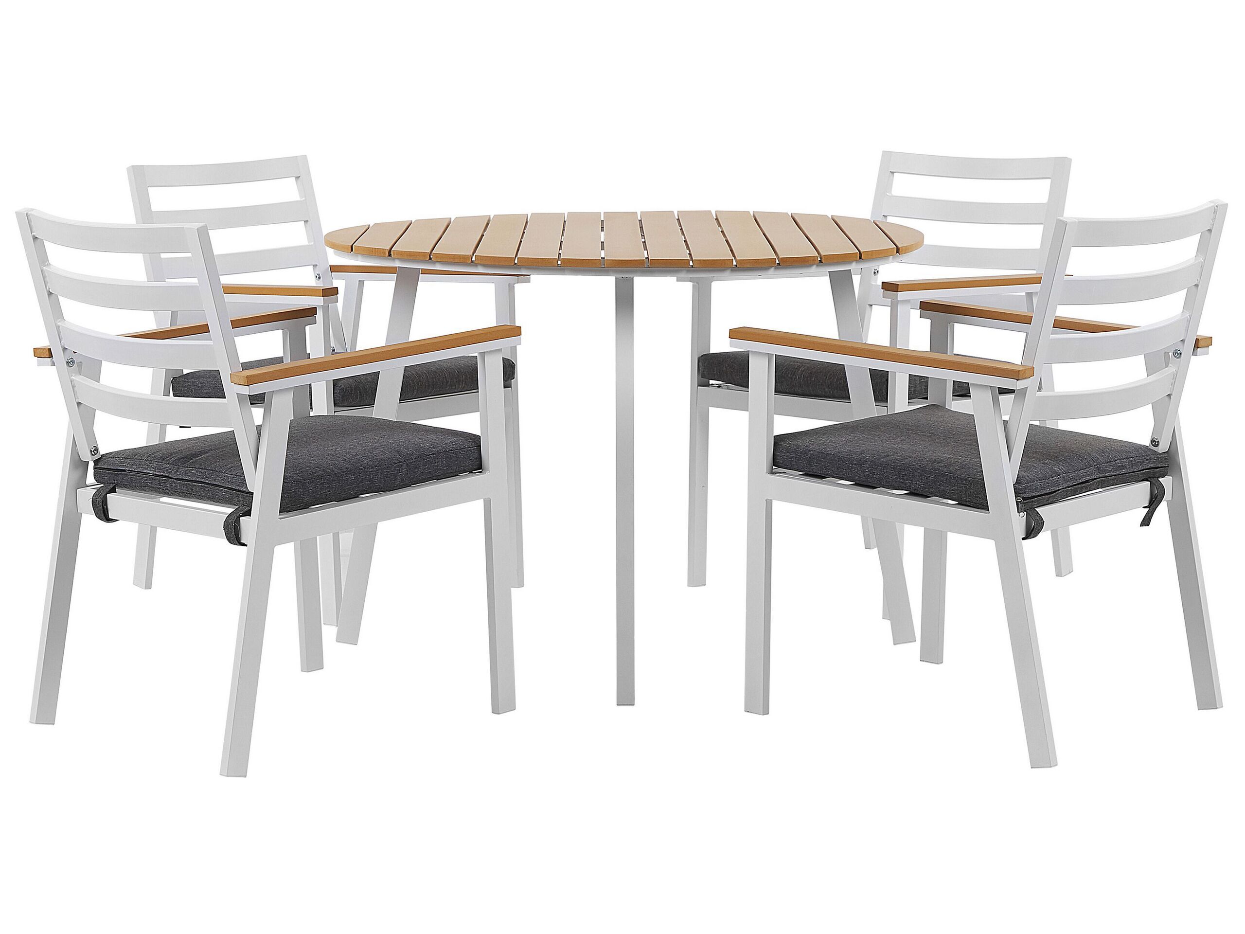 4 Seater Aluminium Garden Dining Set with Grey Cushions White CAVOLI