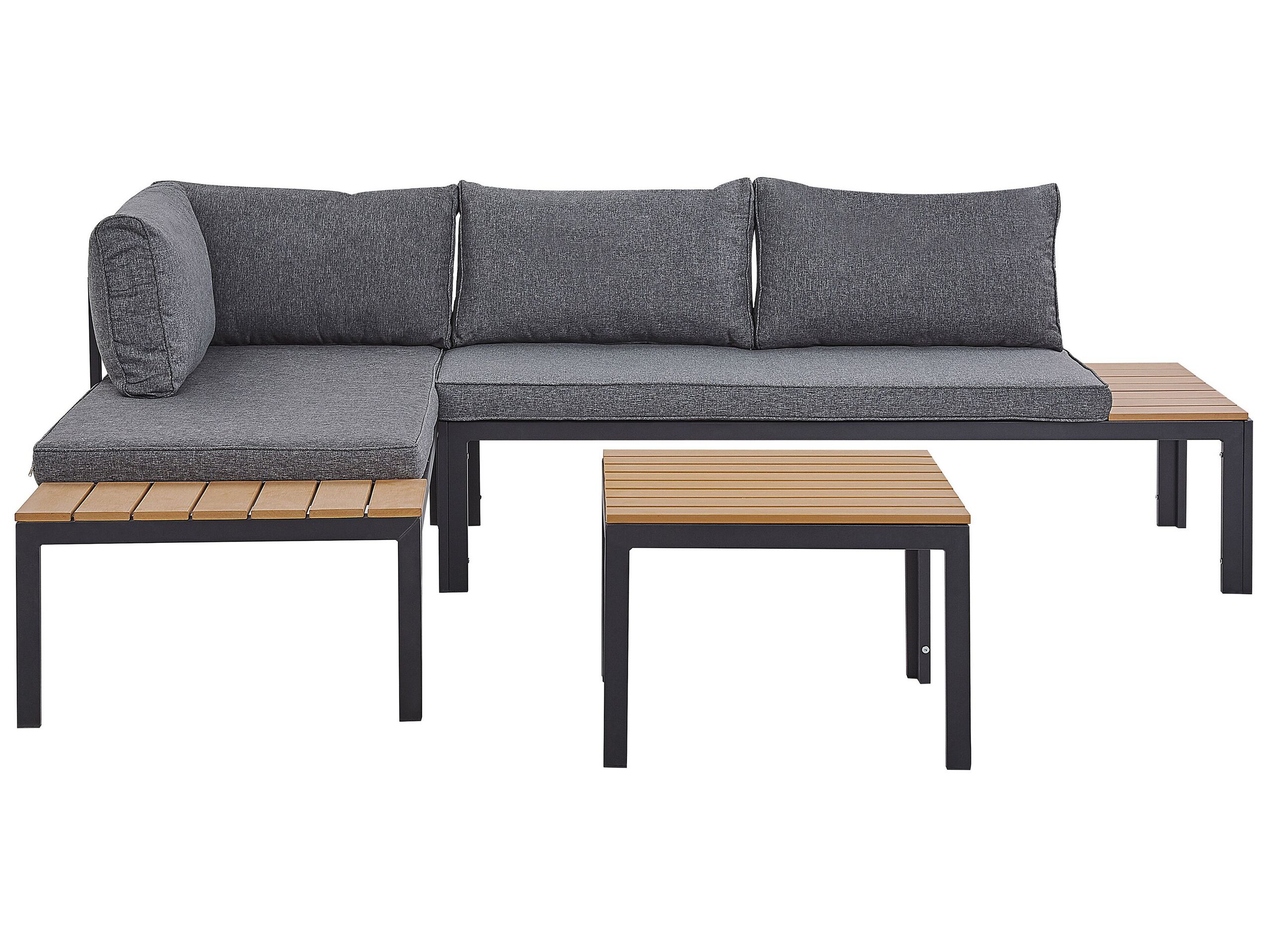 4 Seater Modular Garden Corner Sofa Set Grey and Light Wood PIENZA