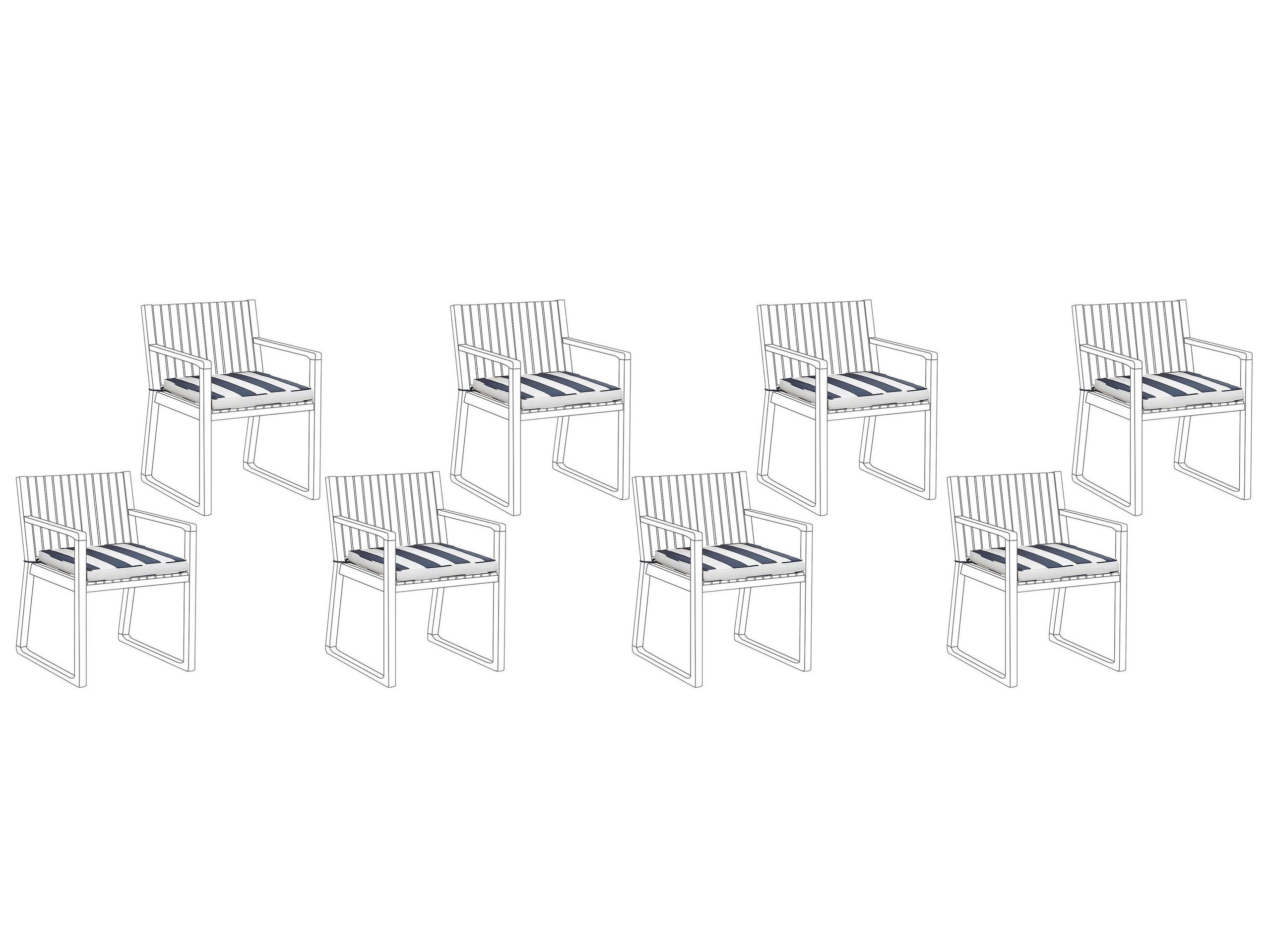 Set of 8 Outdoor Seat Pad Cushions Navy Blue and White SASSARI