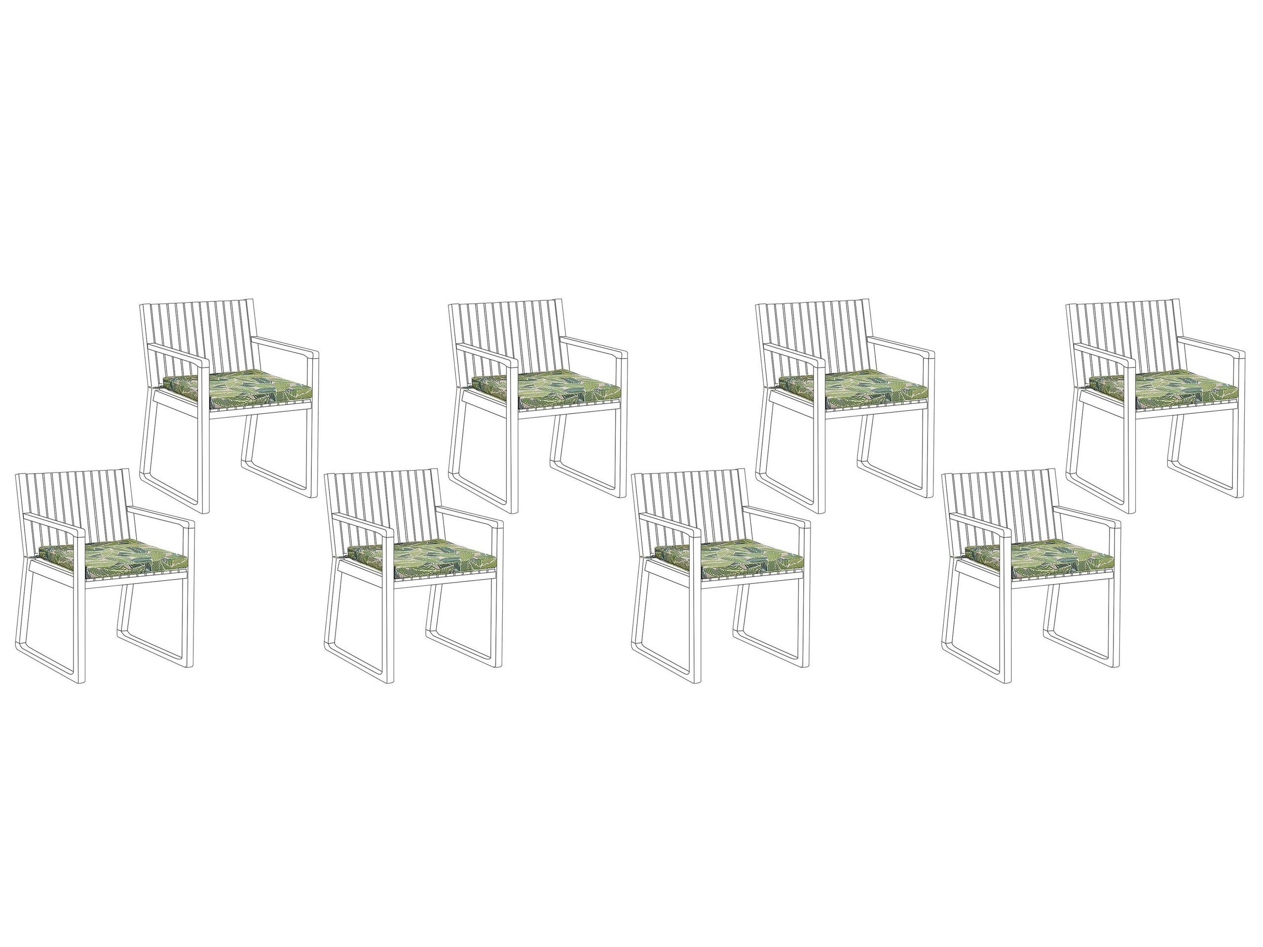 Set of 8 Outdoor Seat Pad Cushions Leaf Pattern Green SASSARI