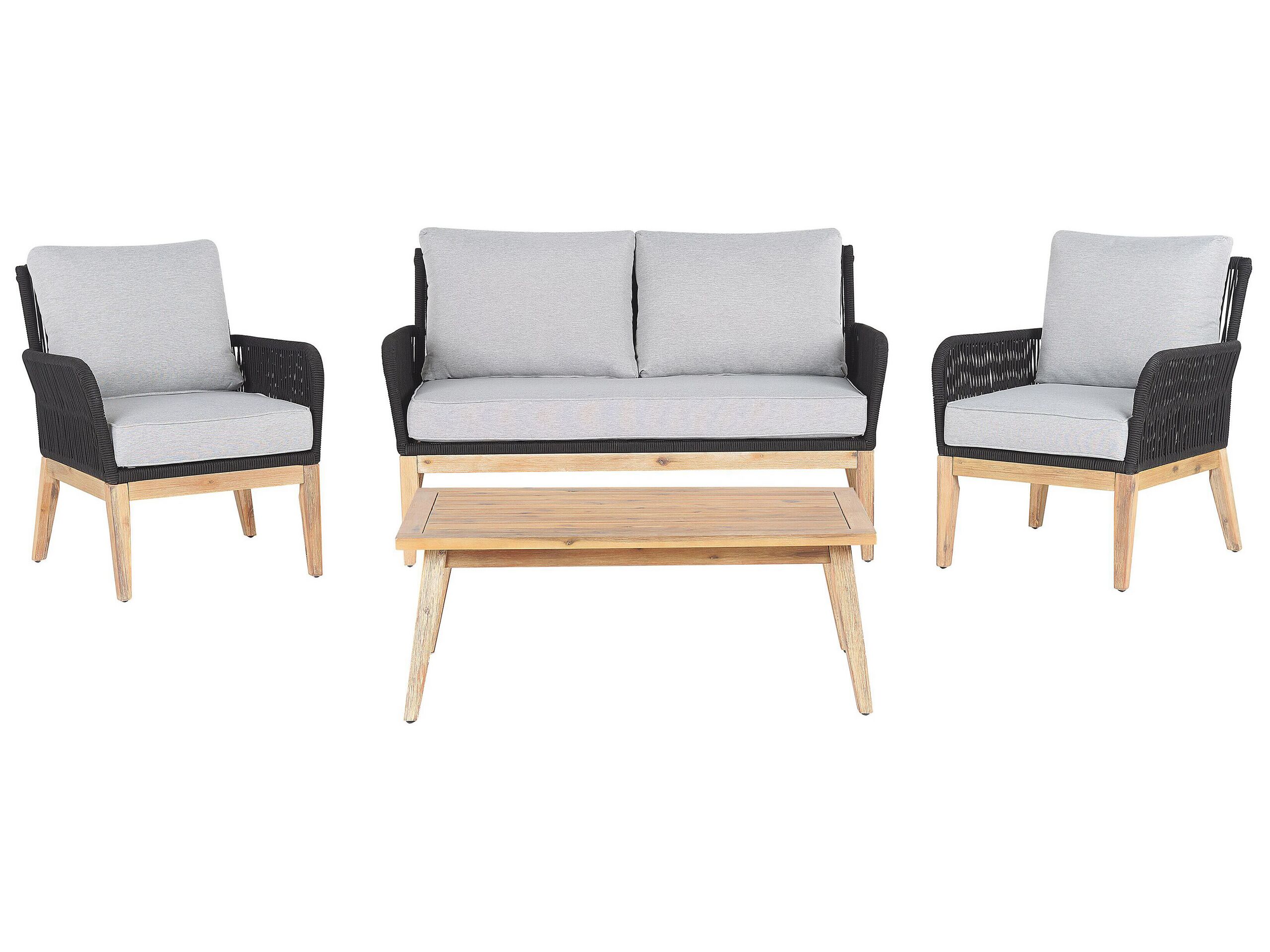 4 Seater Acacia Wood Garden Sofa Set Grey and Black MERANO II