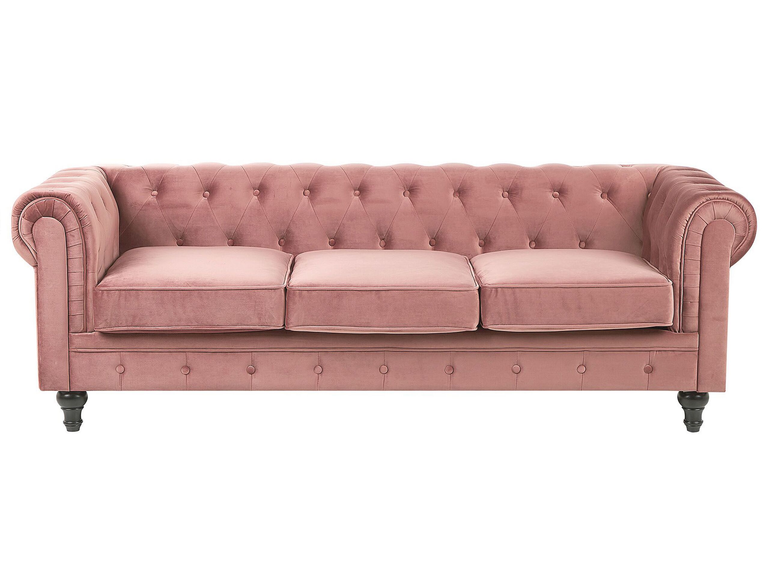 3 Seater Velvet Fabric Sofa Pink CHESTERFIELD
