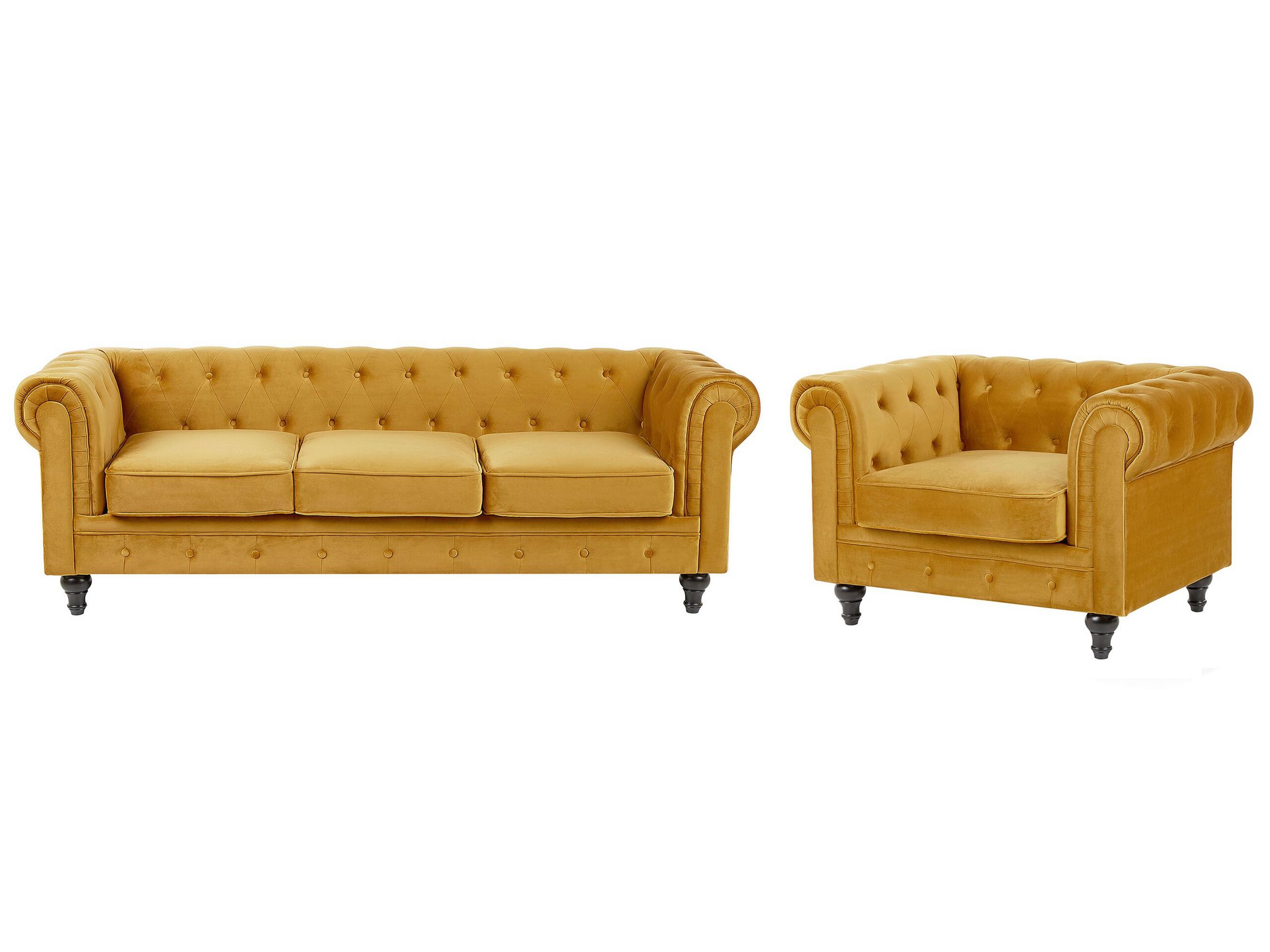 Velvet Living Room Set Yellow CHESTERFIELD