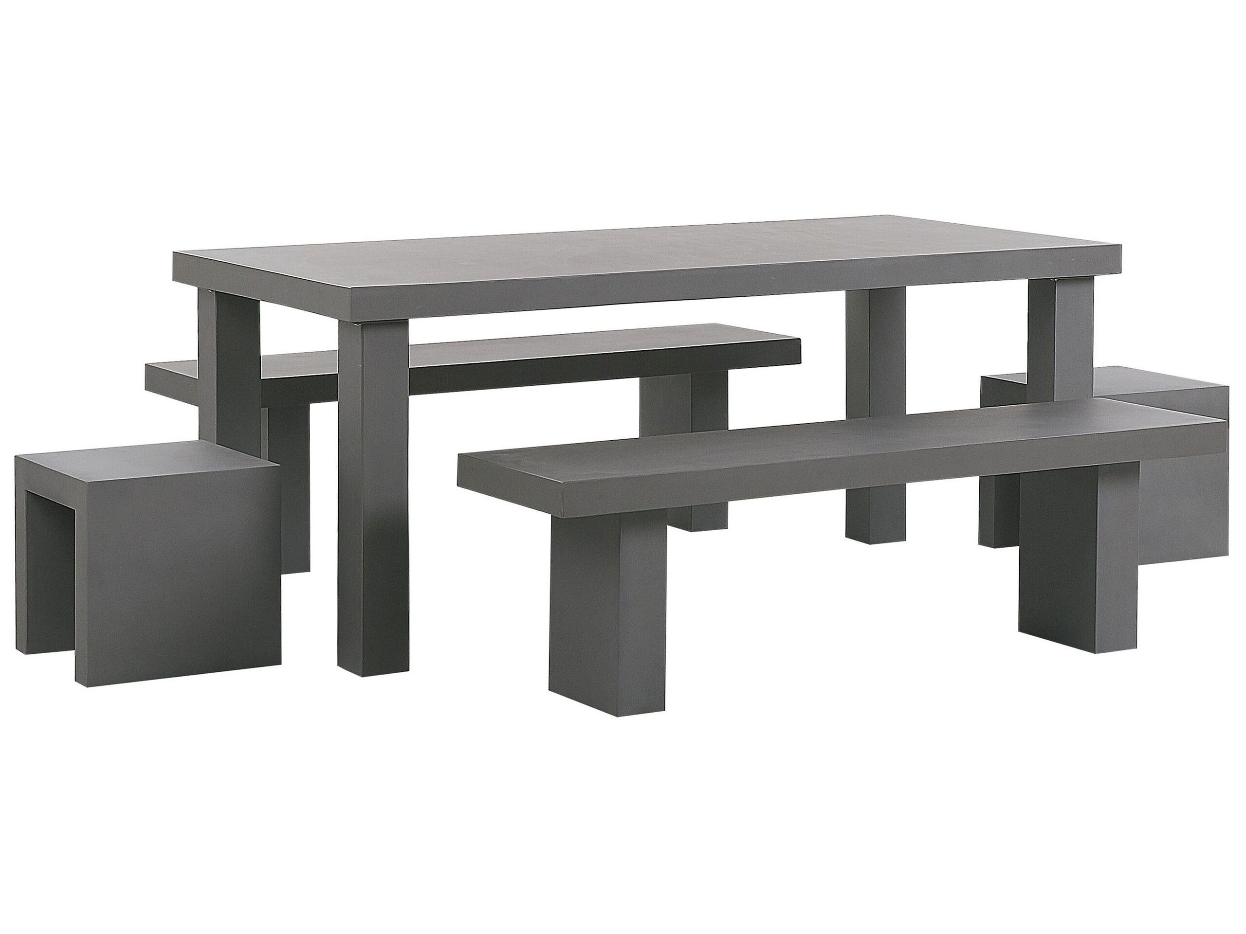 6 Seater Concrete Garden Dining Set Benches and Stools Grey TARANTO