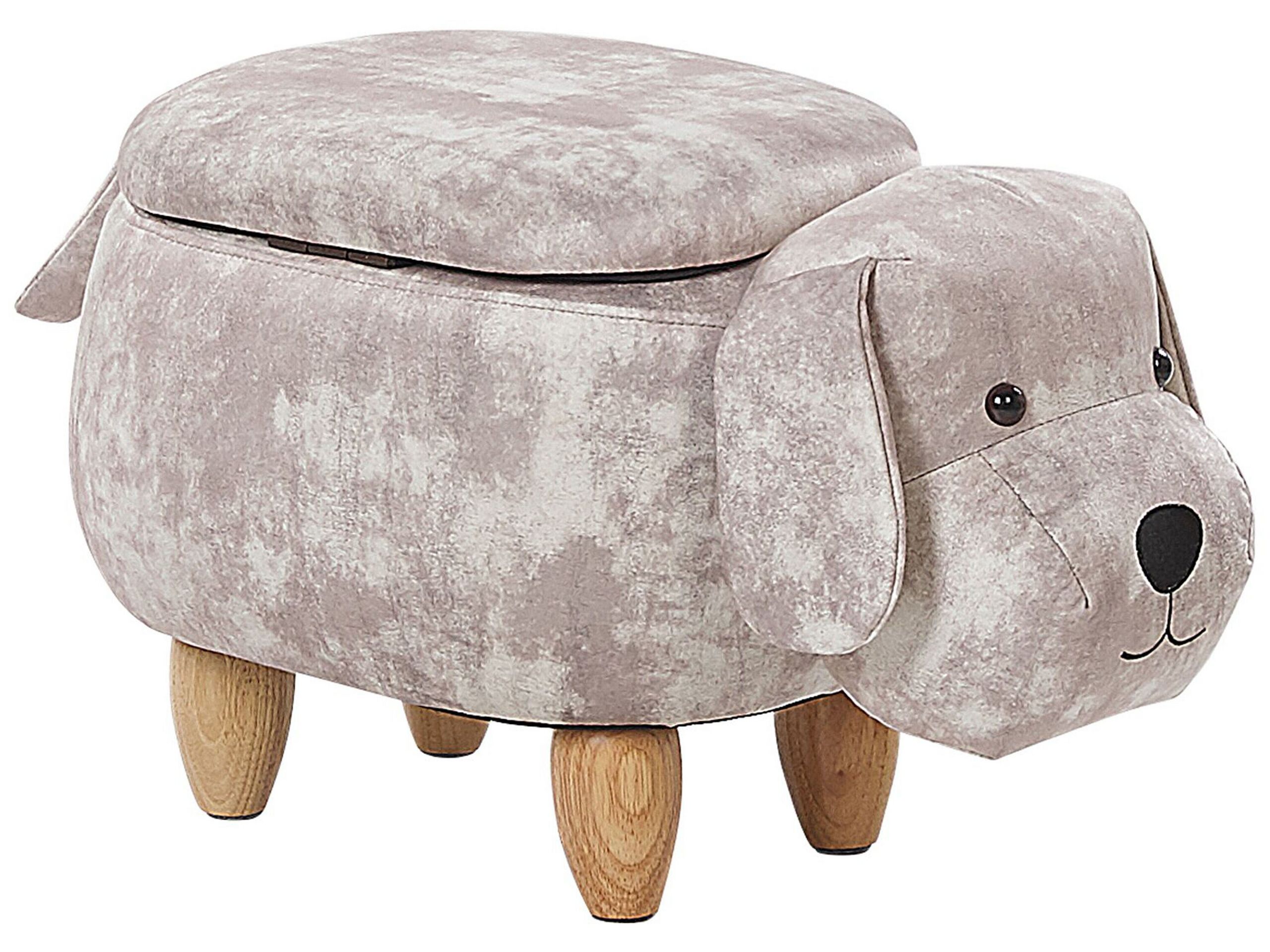 Velvet Storage Animal Stool Beige DOGGY