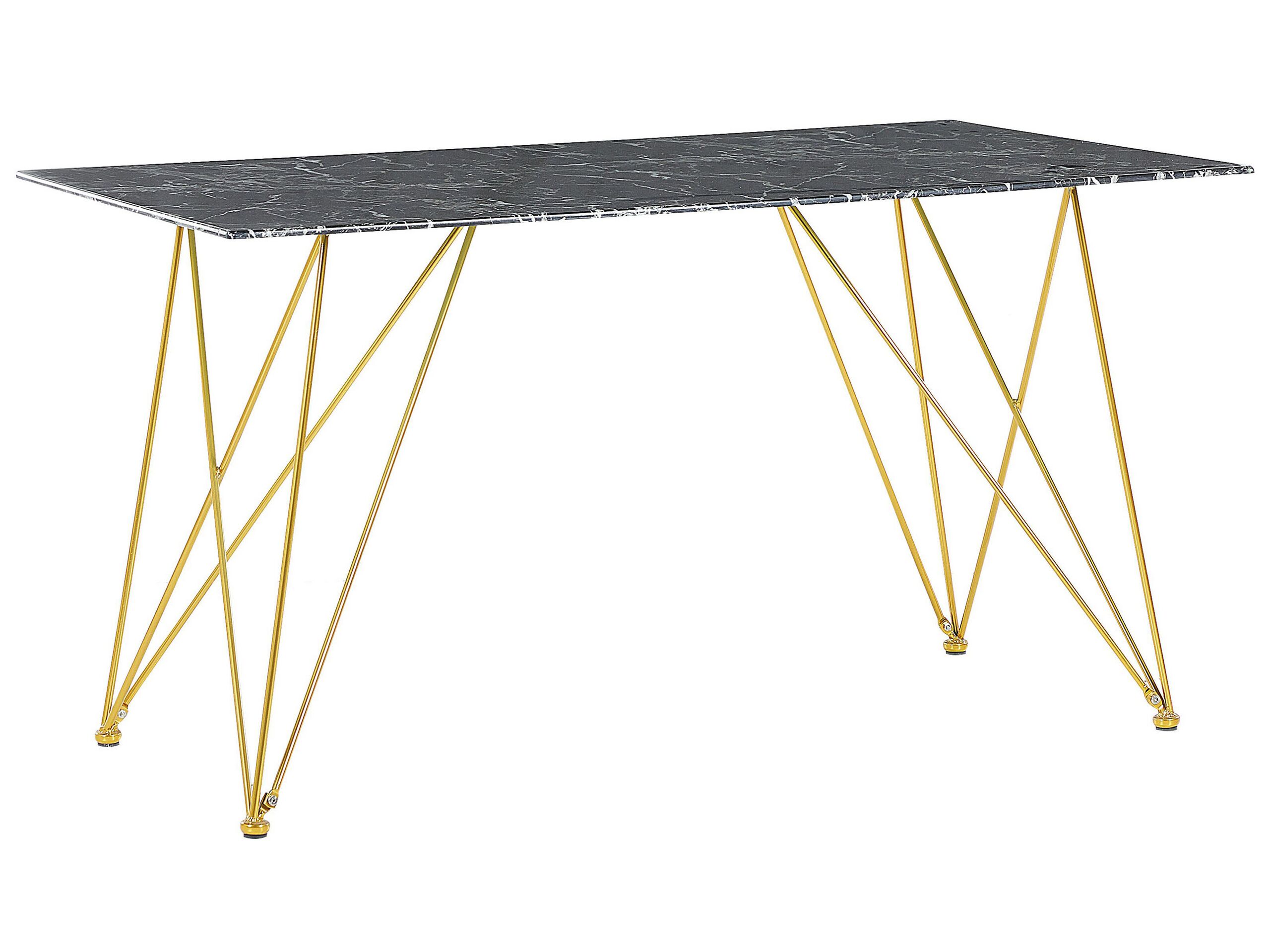 Dining Table 140 x 80 cm Marble Effect Black with Gold KENTON