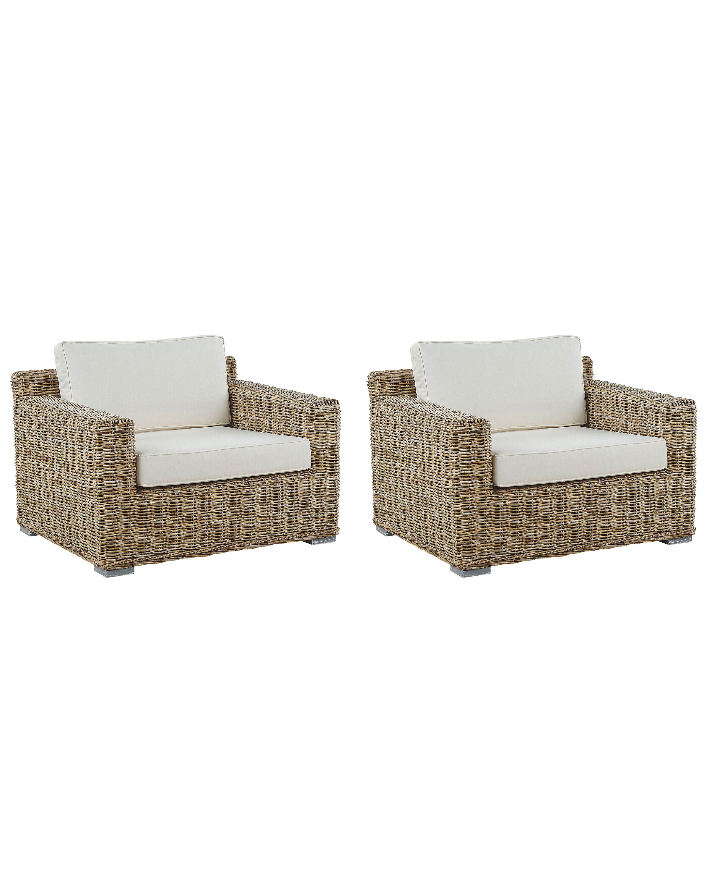 Set of 2 Rattan Garden Armchairs Light Brown ARDEA