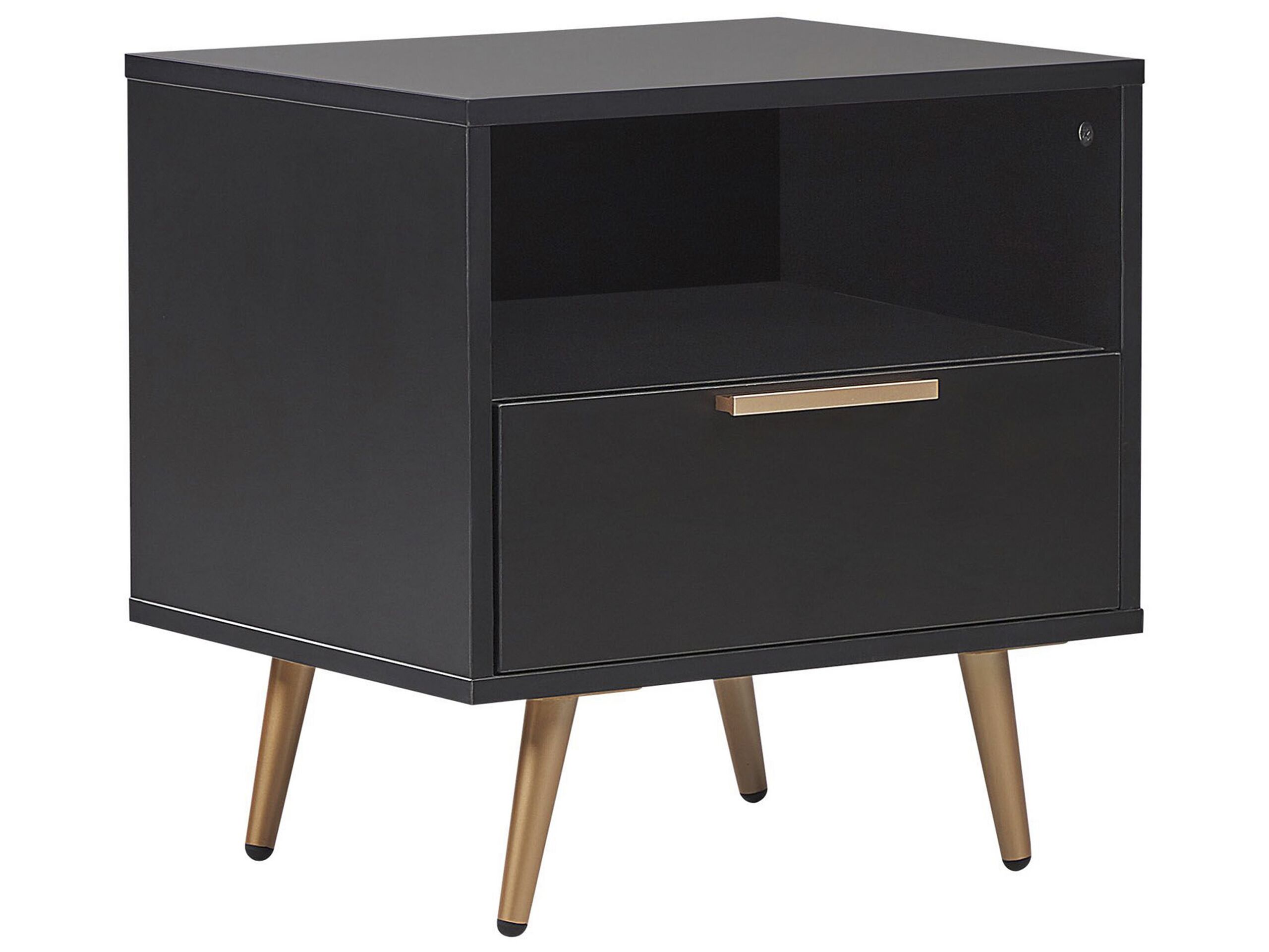 Bedside Table - CLACTON 1 Drawer Nightstand Black and Gold 50cm