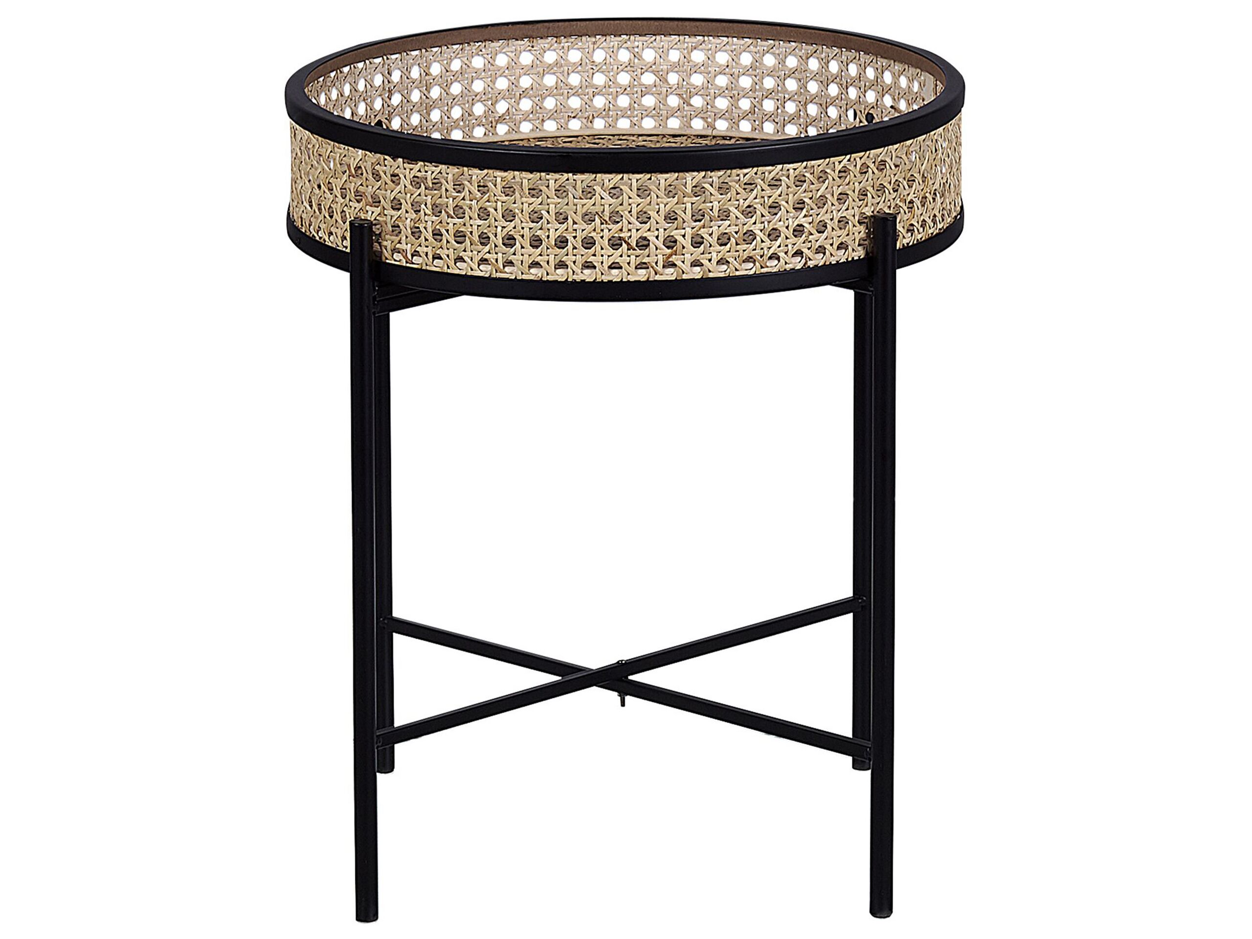 Tray Side Table Black with Light Rattan VIENNA