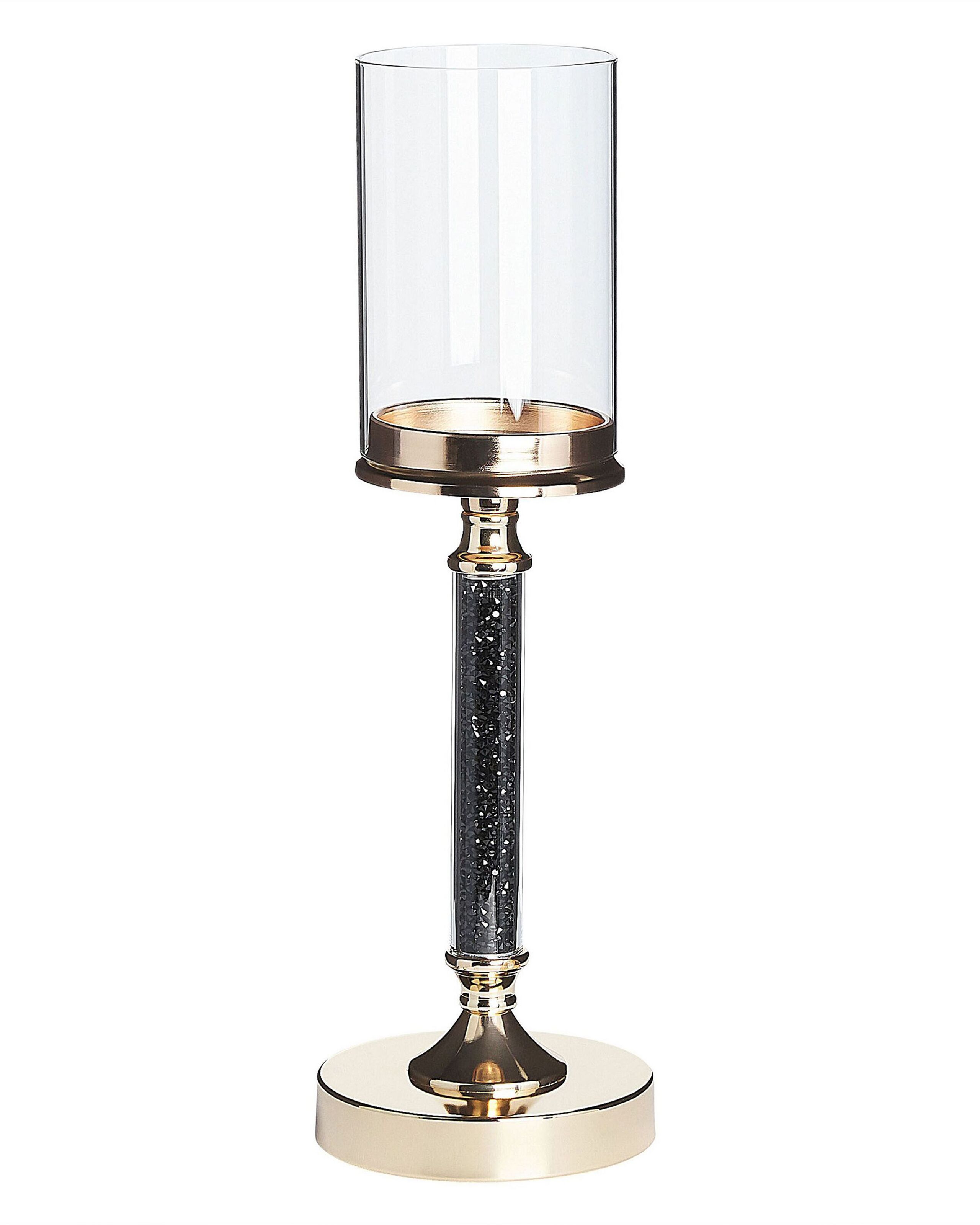 Glass Hurricane Candle Holder 41cm Gold with Black