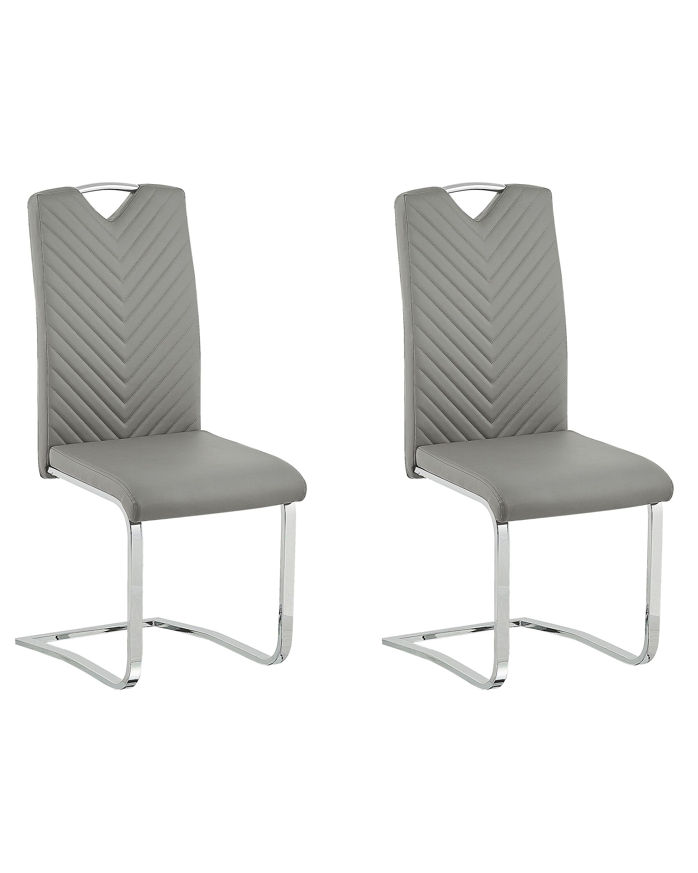 Set of 2 Faux Leather Dining Chairs Light Grey PICKNES
