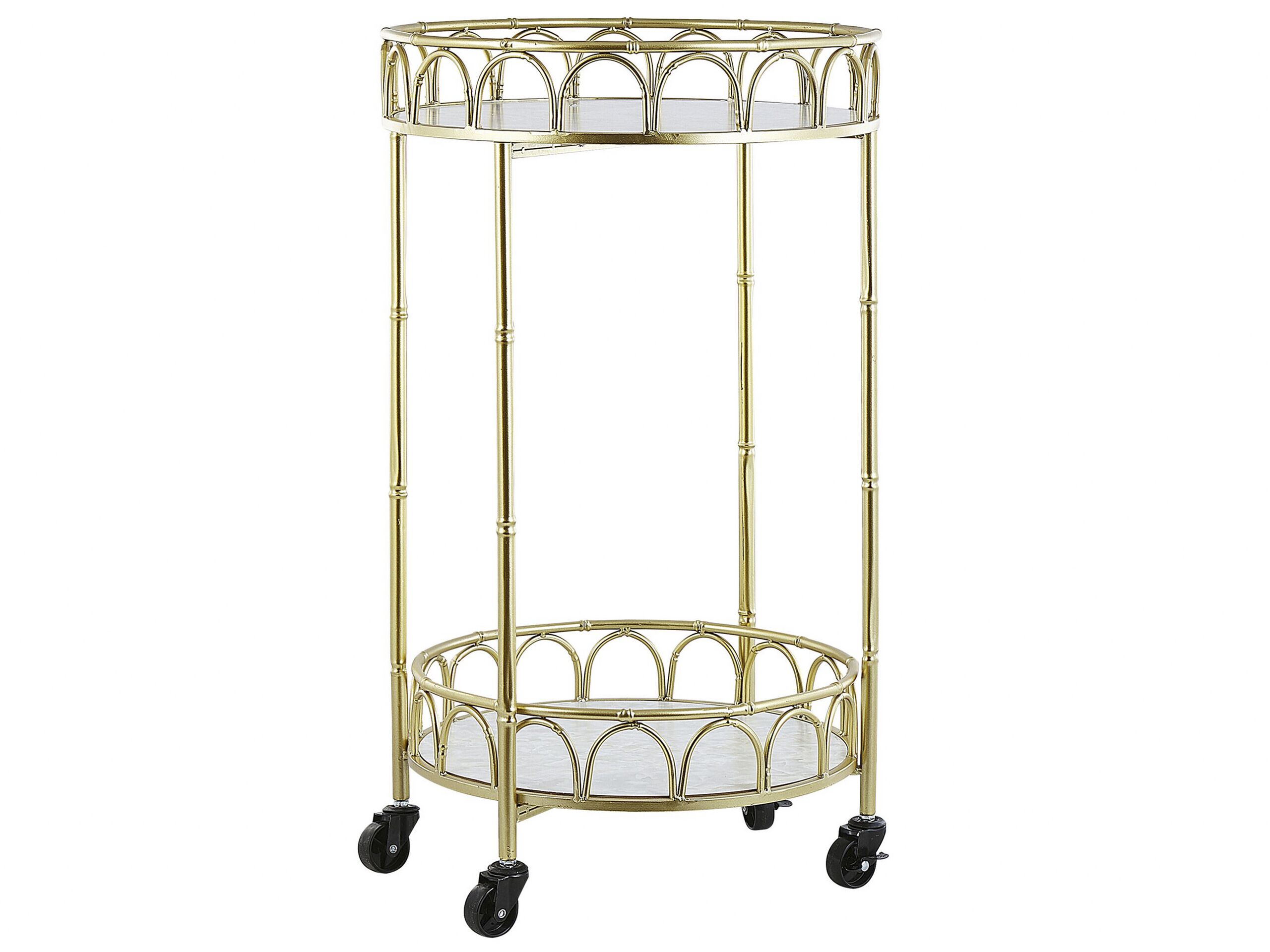 Round Metal Drinks Trolley Gold with Marble Effect SHAFTER