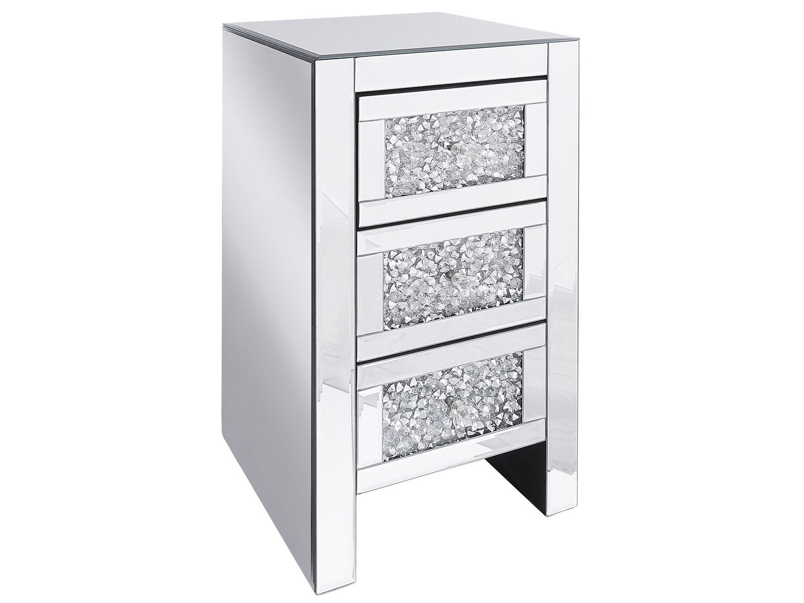 Bedside Table - BIDEFORD 3 Drawer Nightstand Silver 30cm