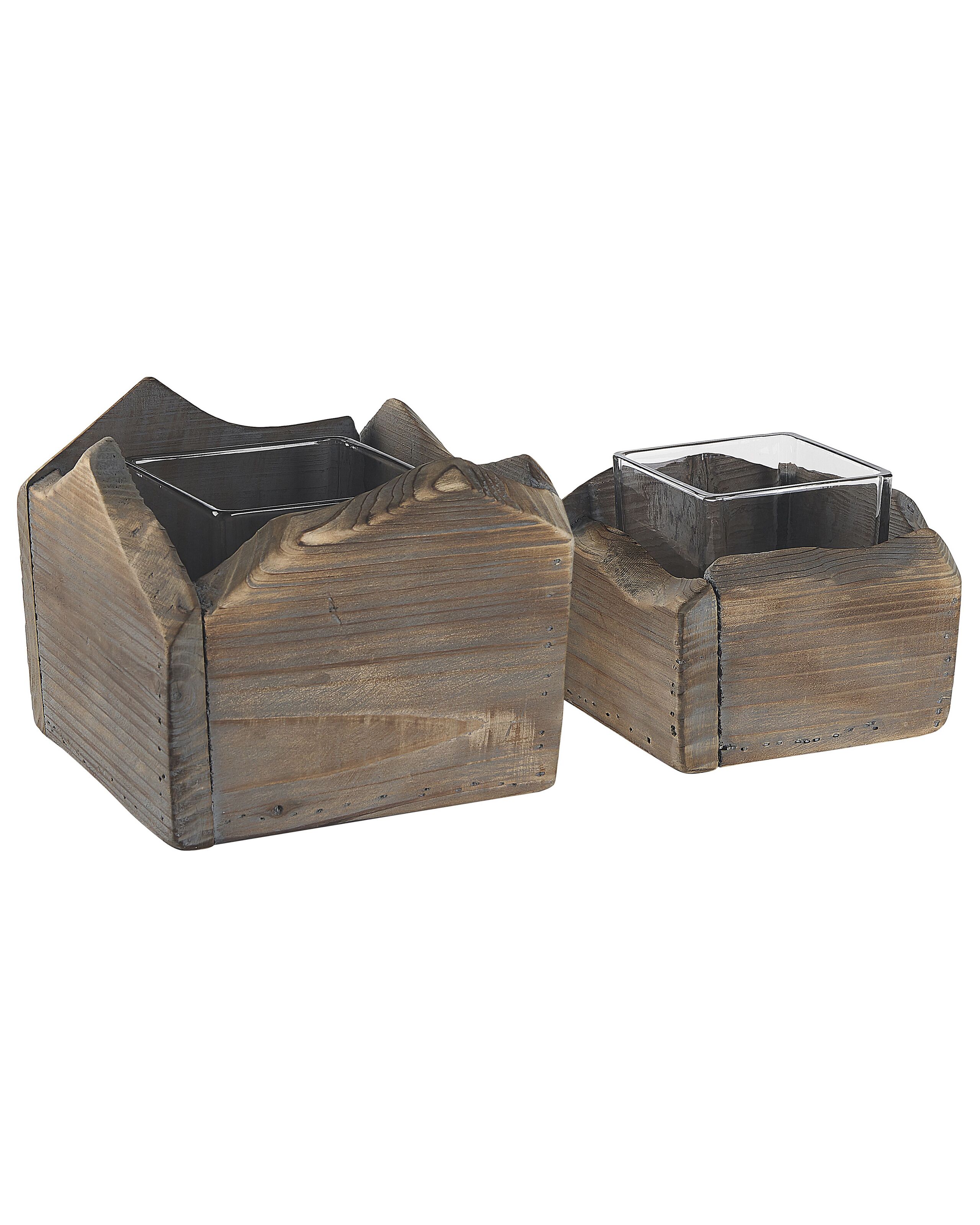Set of 2 Candle Holders Dark Wood
