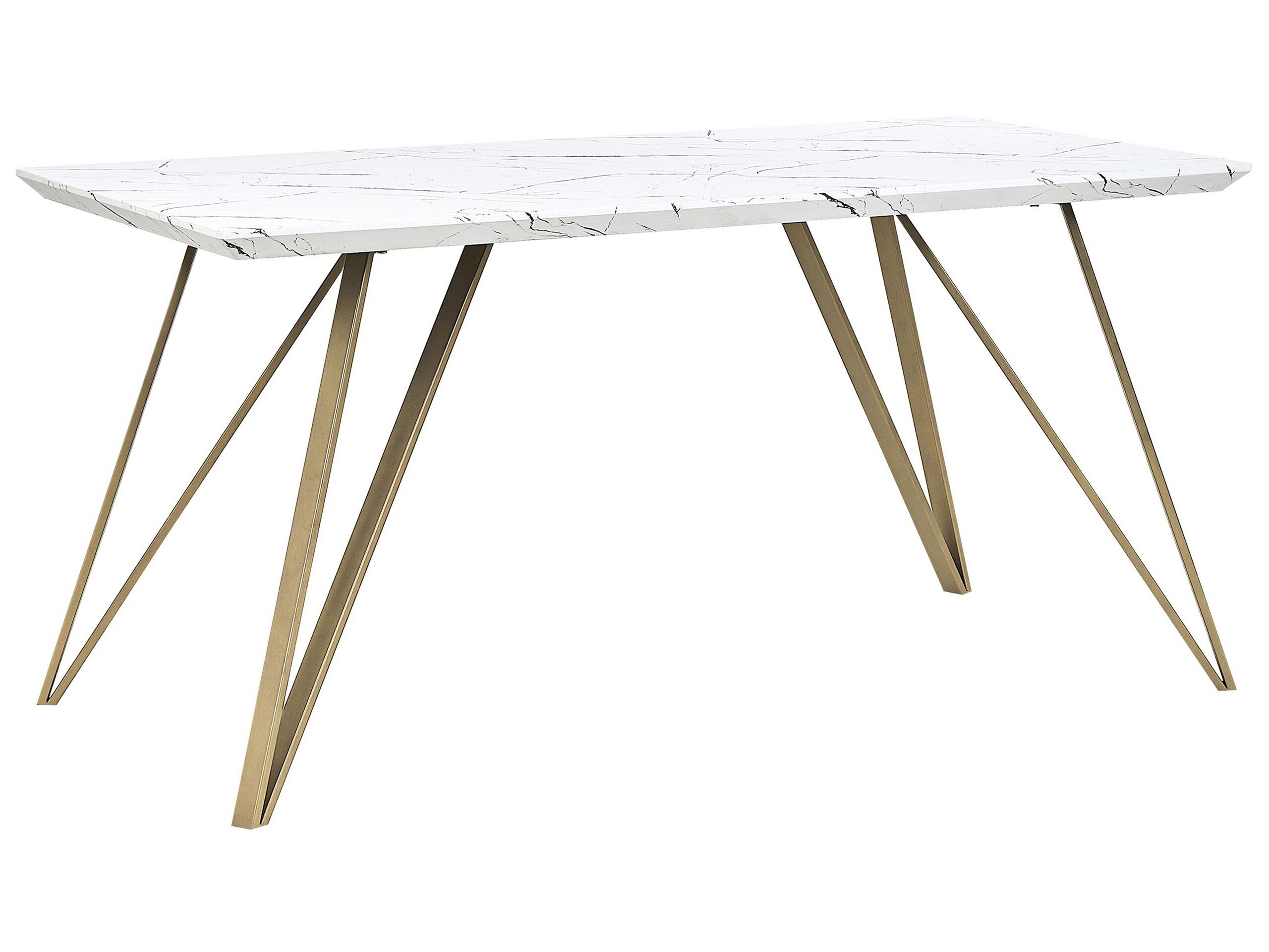 Dining Table 150 x 80 cm Marble Effect White with Gold MOLDEN