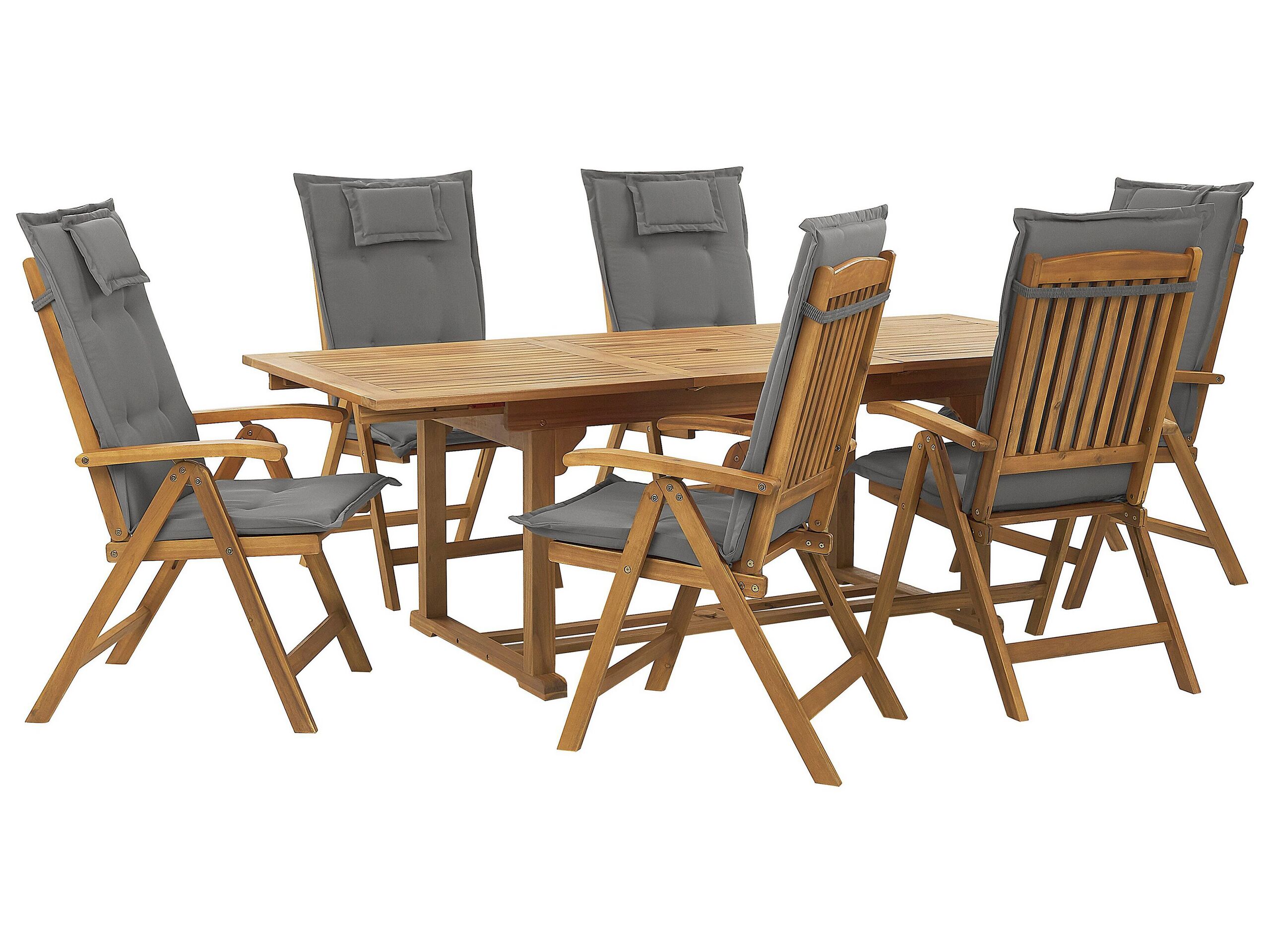 6 Seater Acacia Wood Garden Dining Set with Graphite Grey Cushions JAVA