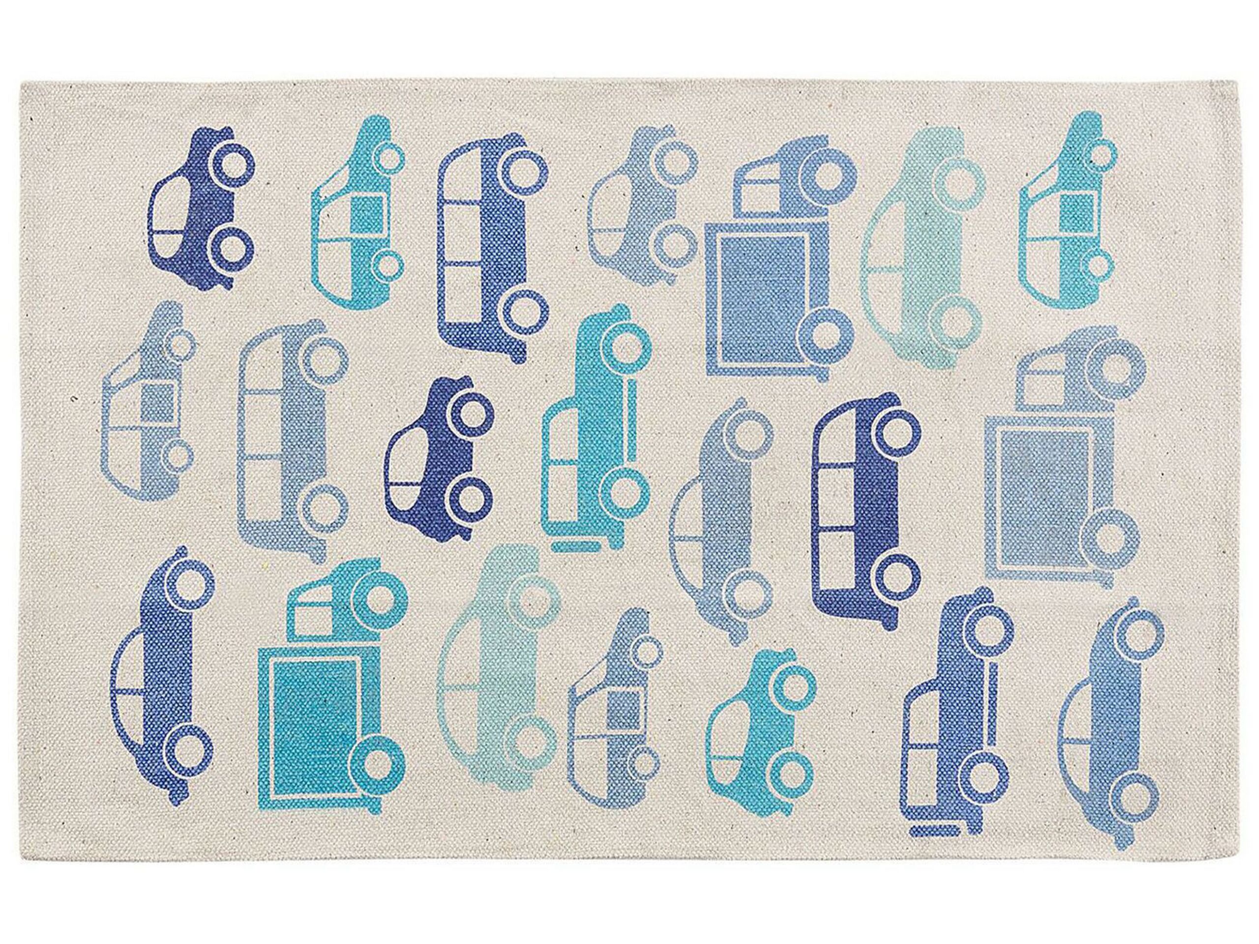 Cotton Kids Rug Car Print 60x90cm Blue