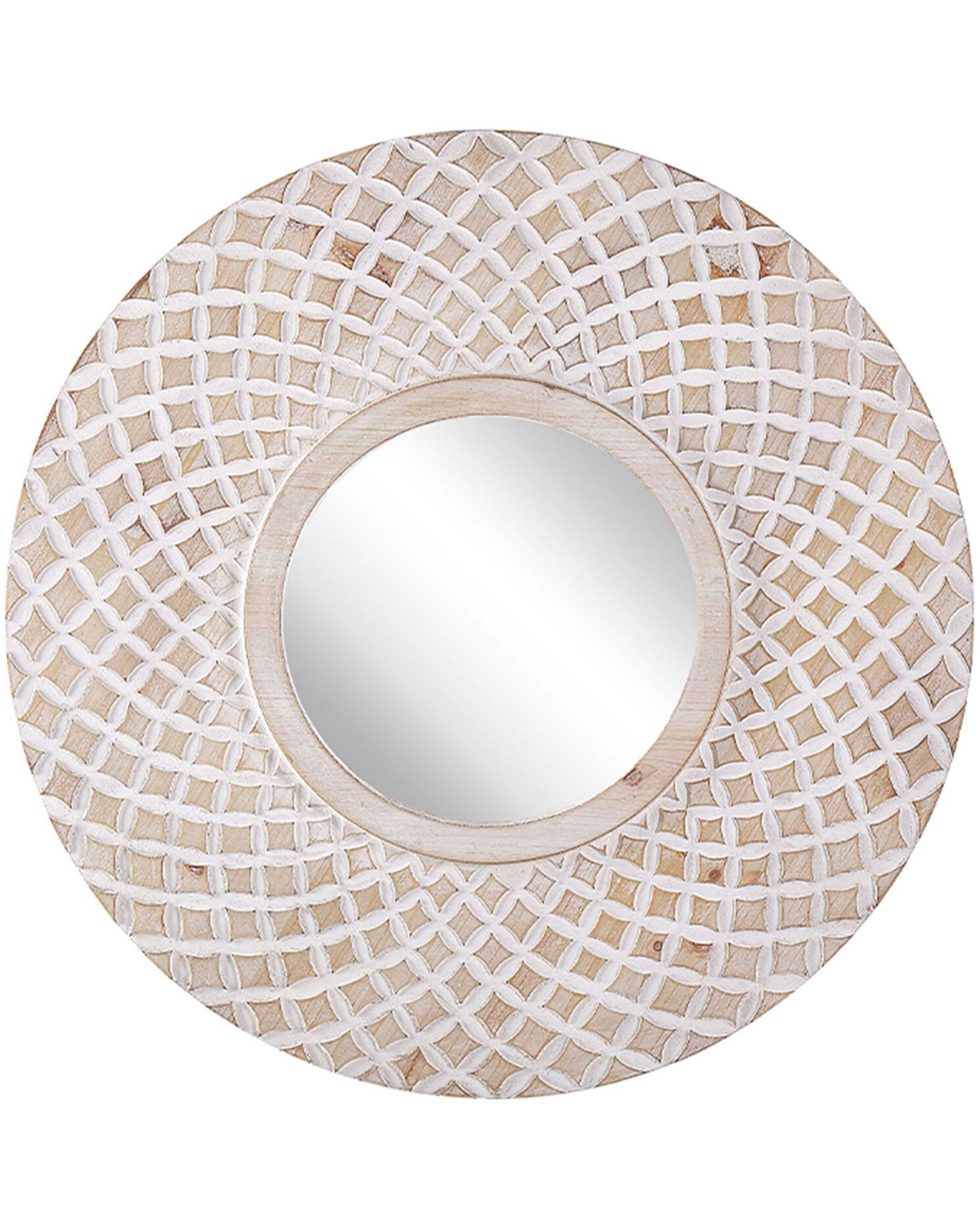 Round Wall Mirror 60cm Light Wood