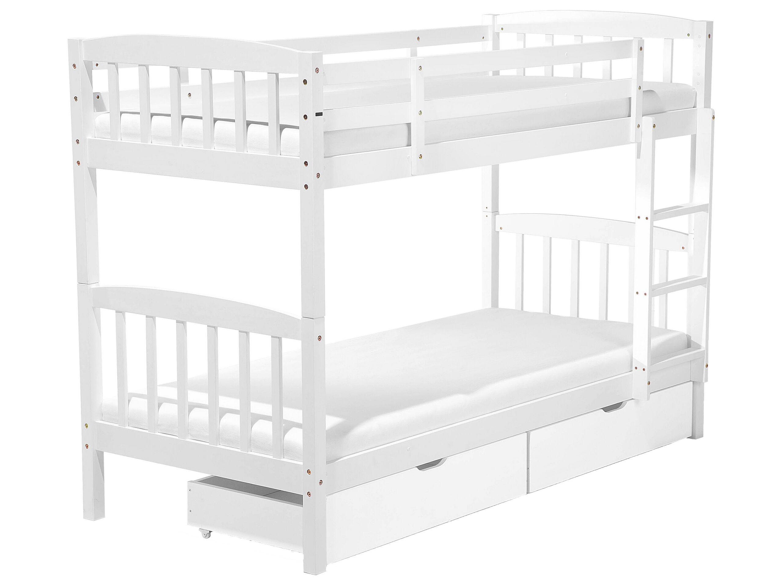 Wooden EU Single Size Bunk Bed with Storage White REVIN