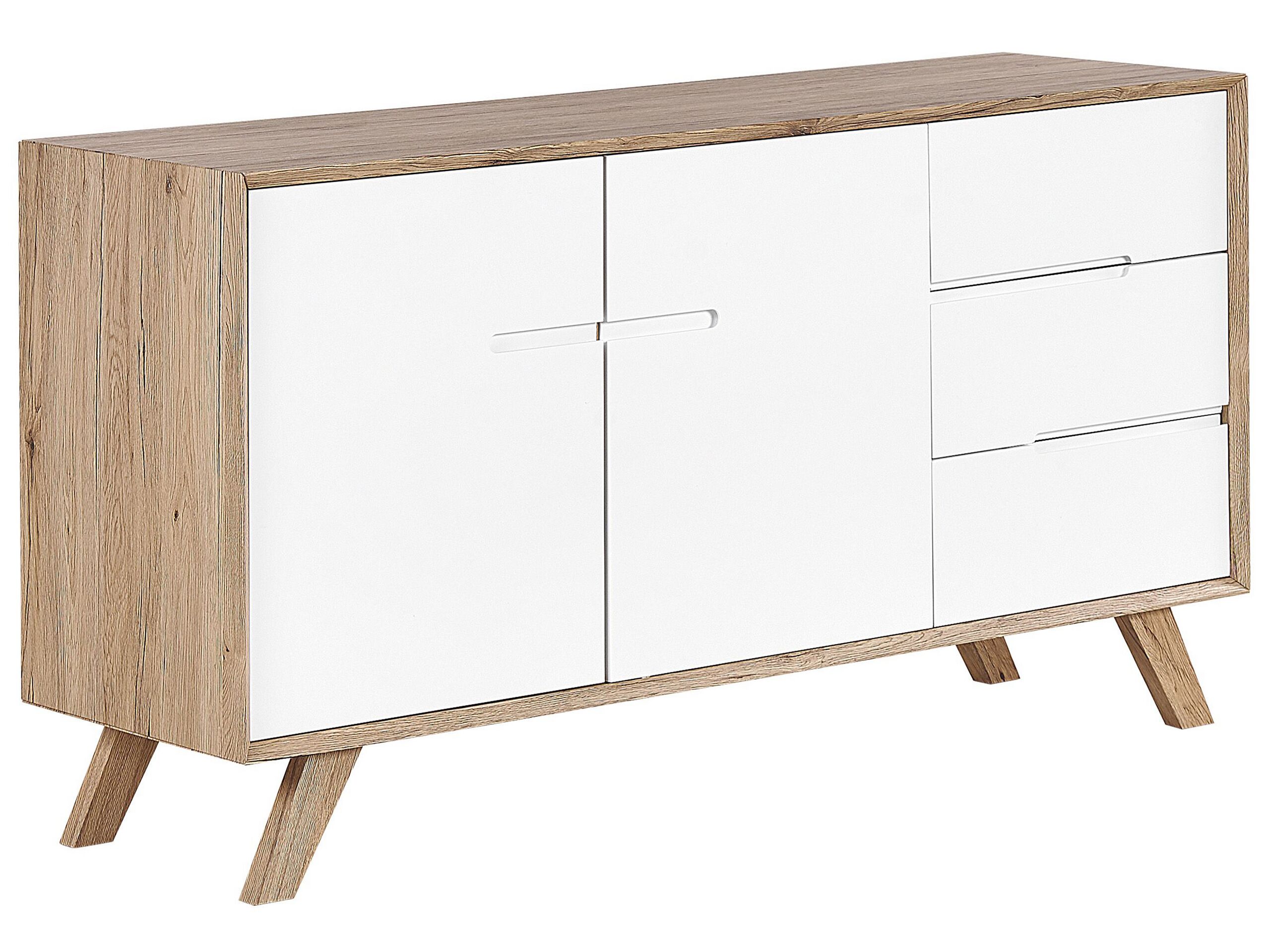3 Drawer Sideboard White and Light Wood FORESTER