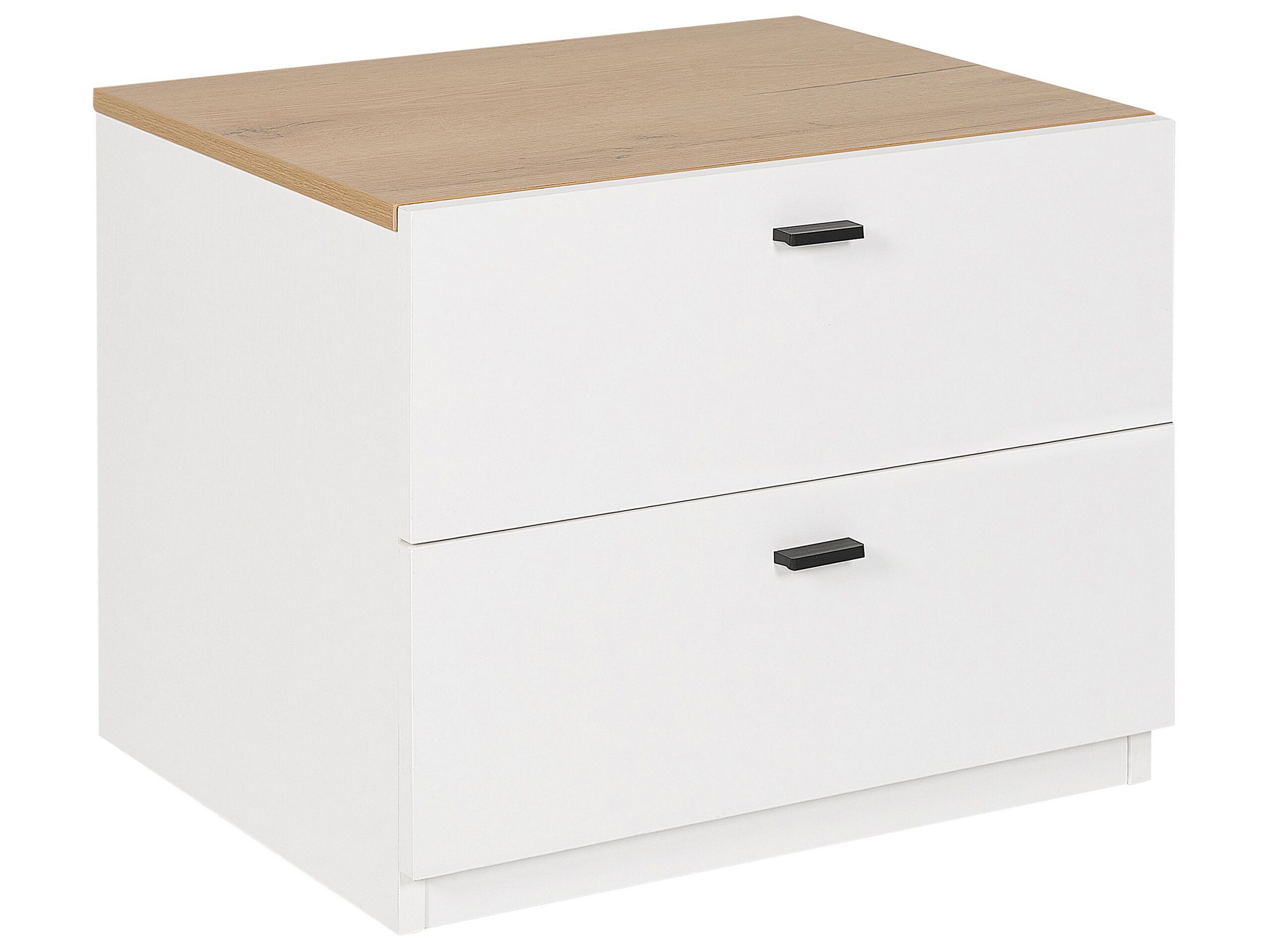 Bedside Table - CLACTON 2 Drawer Nightstand White and Light Wood 52cm