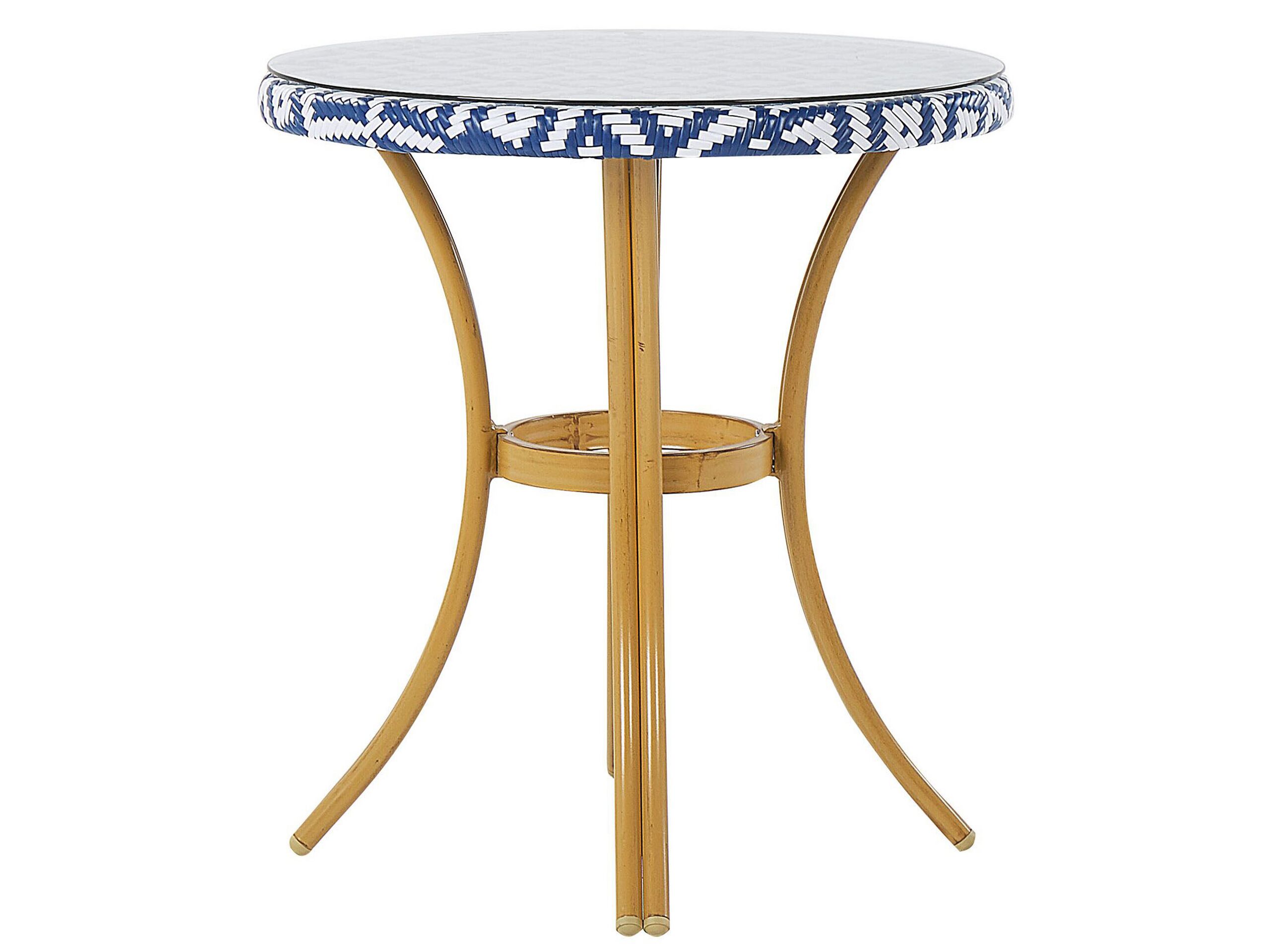 PE Rattan Round Garden Table Ã ̧ 70 cm Blue and White Pattern RIFREDDO