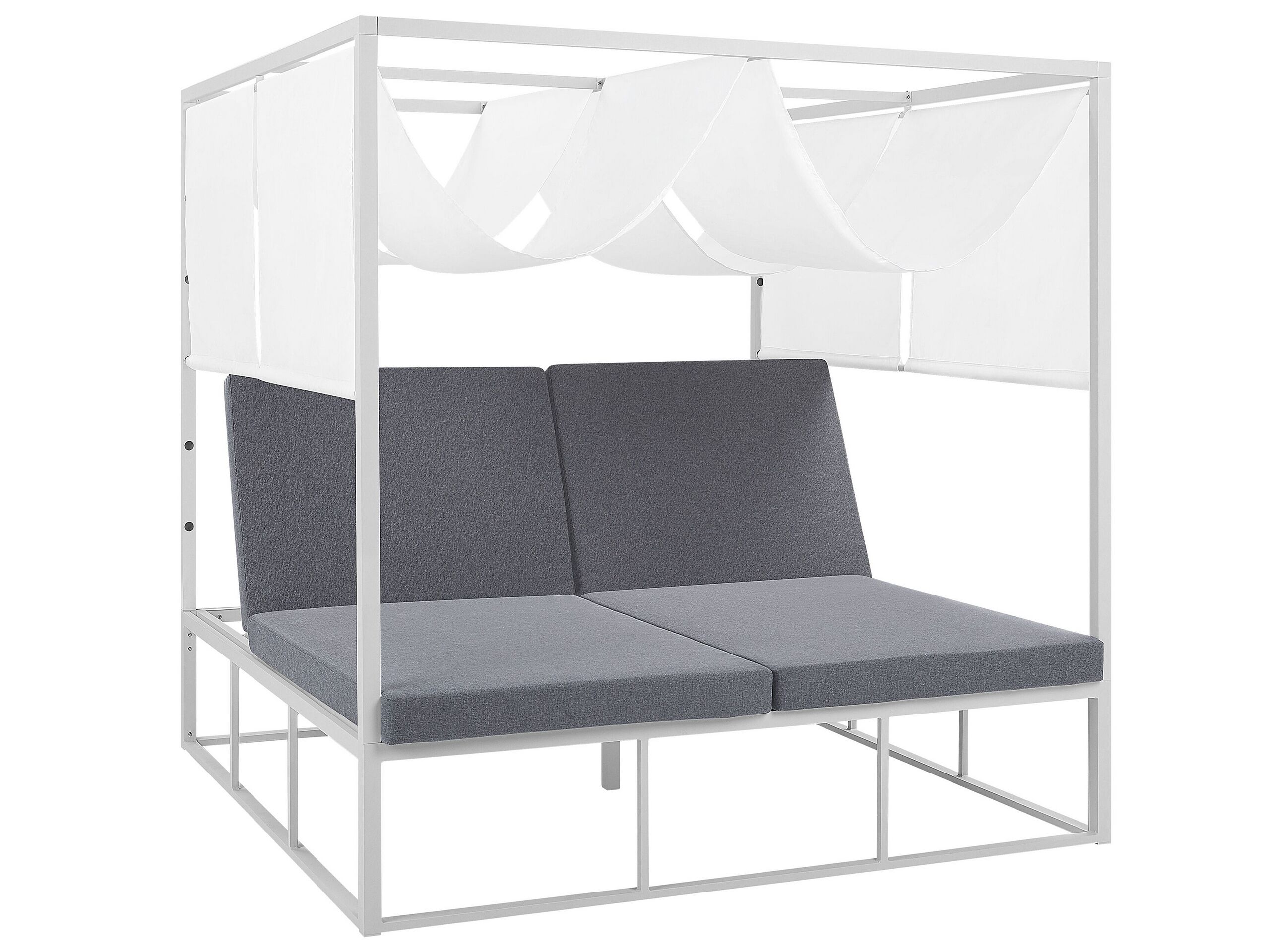 Garden Four Poster Daybed with Canopy White and Grey PALLANZA