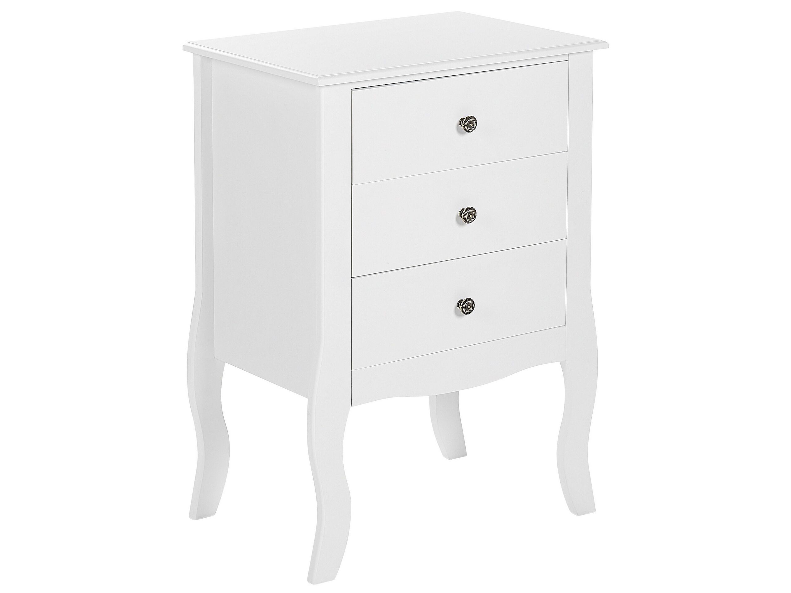 Bedside Table - CLACTON 3 Drawer Nightstand White 48cm