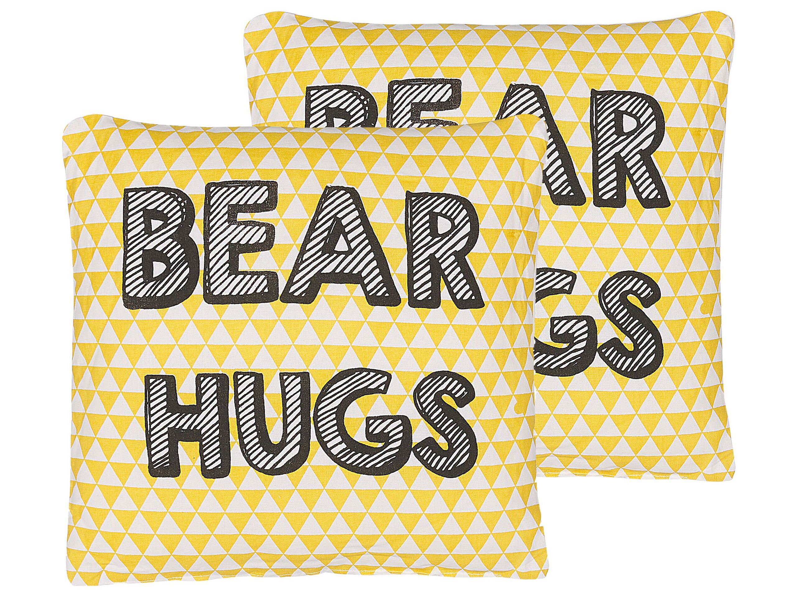 Set of 2 Cotton Kids Cushions Print 40x40cm Yellow