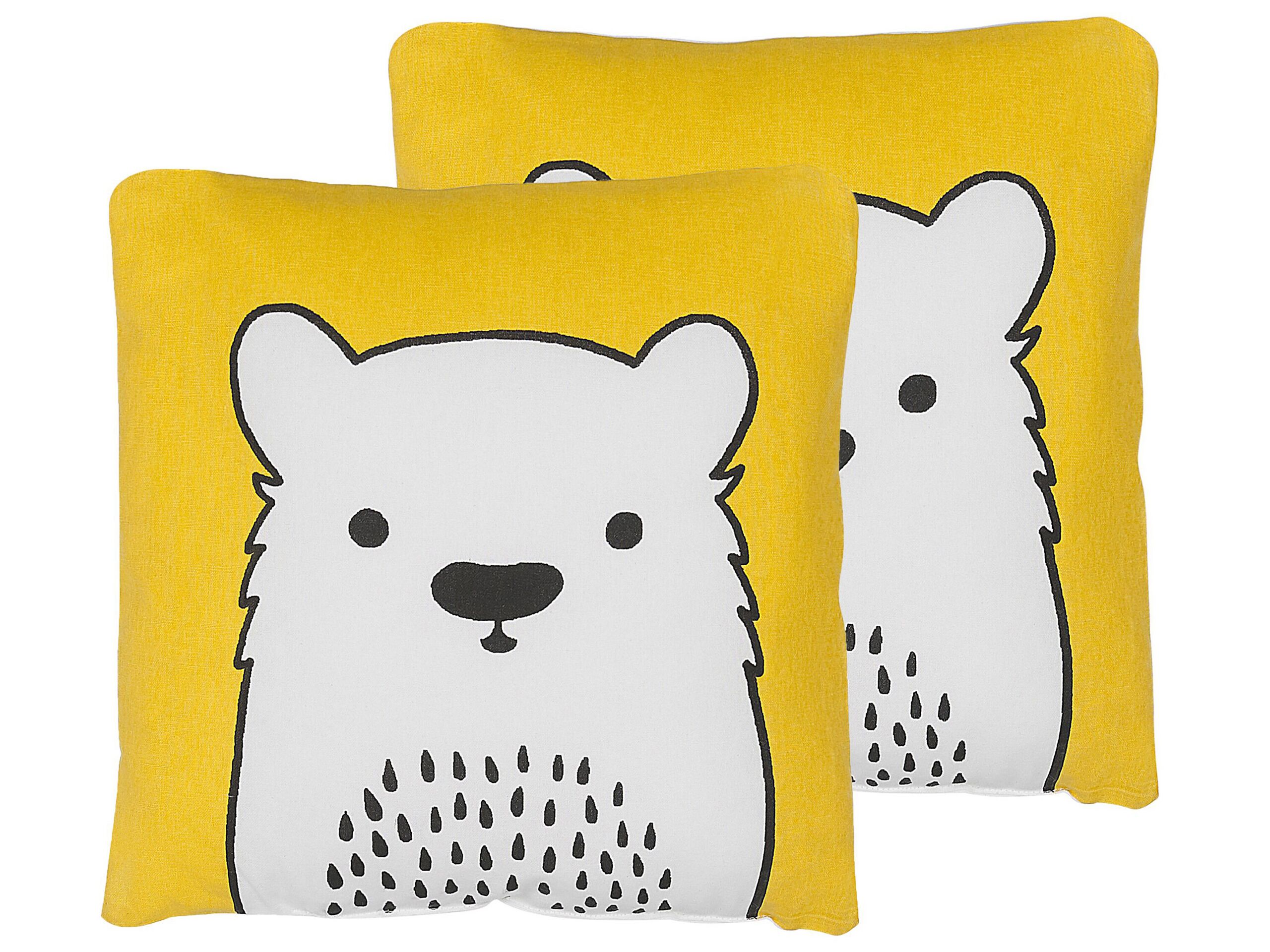 Set of 2 Cotton Kids Cushions Bear 45x45cm Yellow