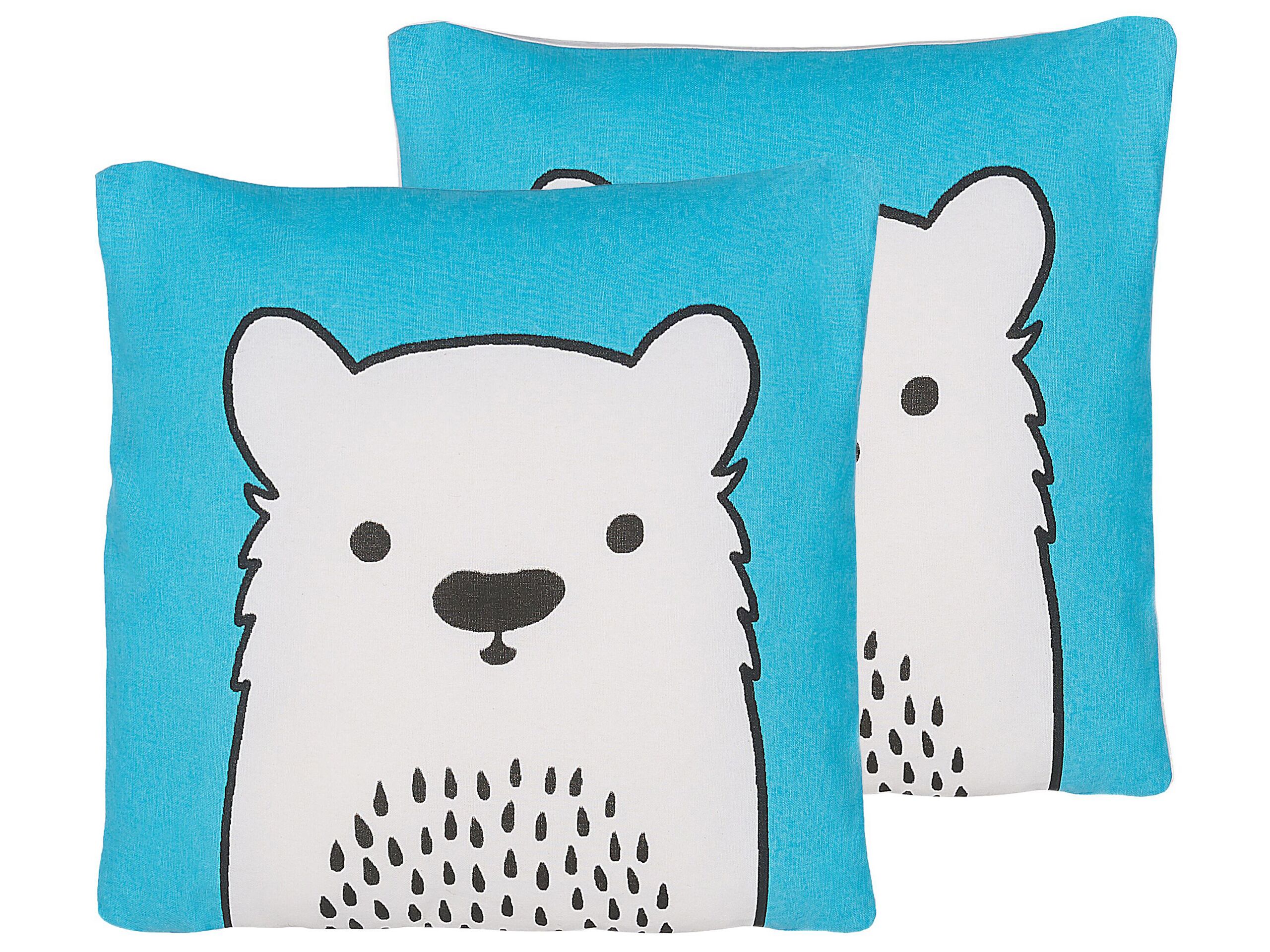 Set of 2 Cotton Kids Cushions Bear 45x45cm Blue