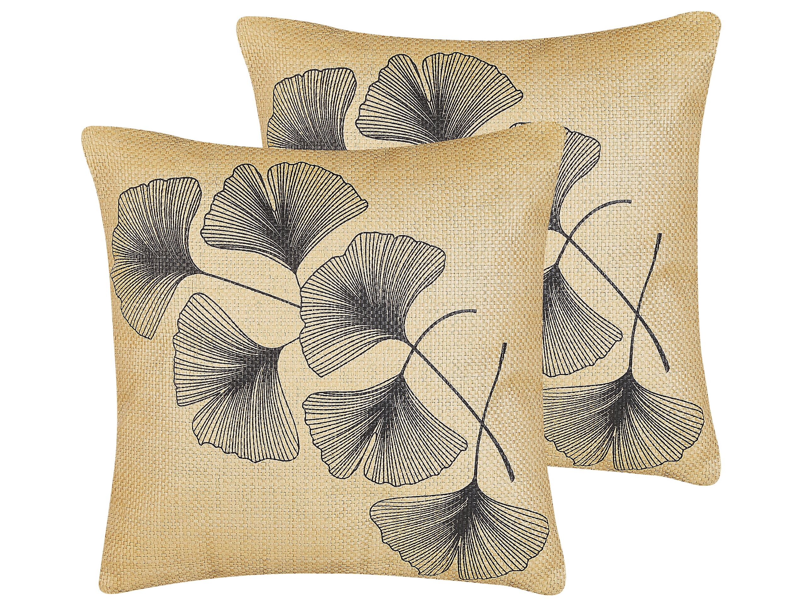Set of 2 Cushions Leaf Pattern 45x45cm Beige