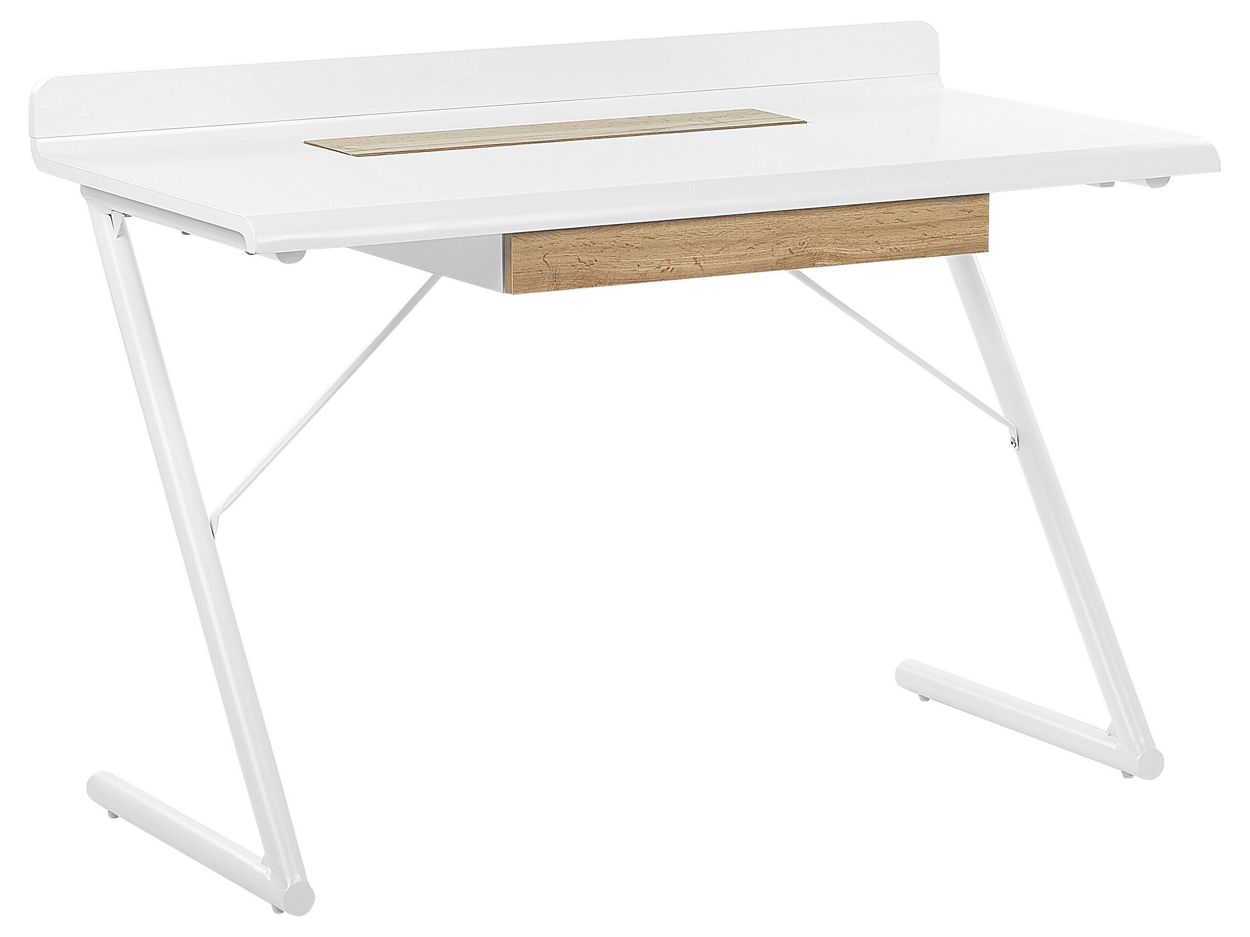 1 Drawer Home Office Desk 120 x 60 cm White with Light Wood FOCUS