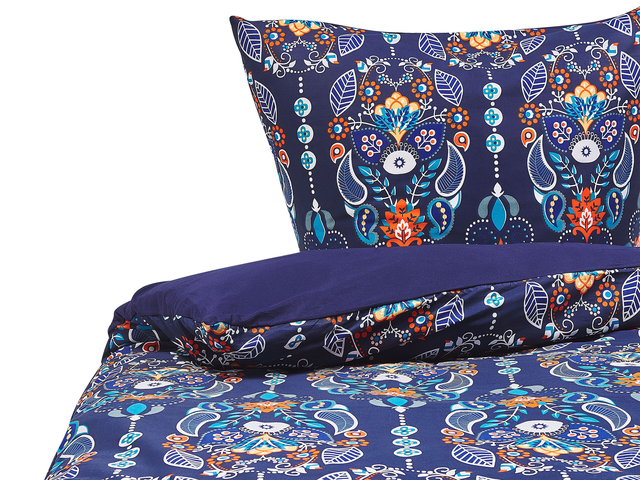 Cotton Sateen Duvet Cover Set Oriental Pattern 135 x 200 cm Dark Blue MADRONA