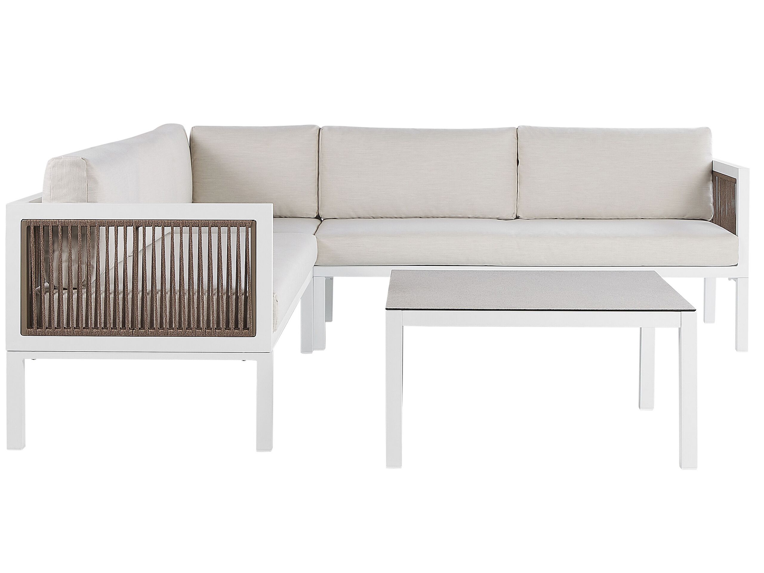 Left Hand 4 Seater Aluminium Garden Corner Sofa Set White and Brown BORELLO