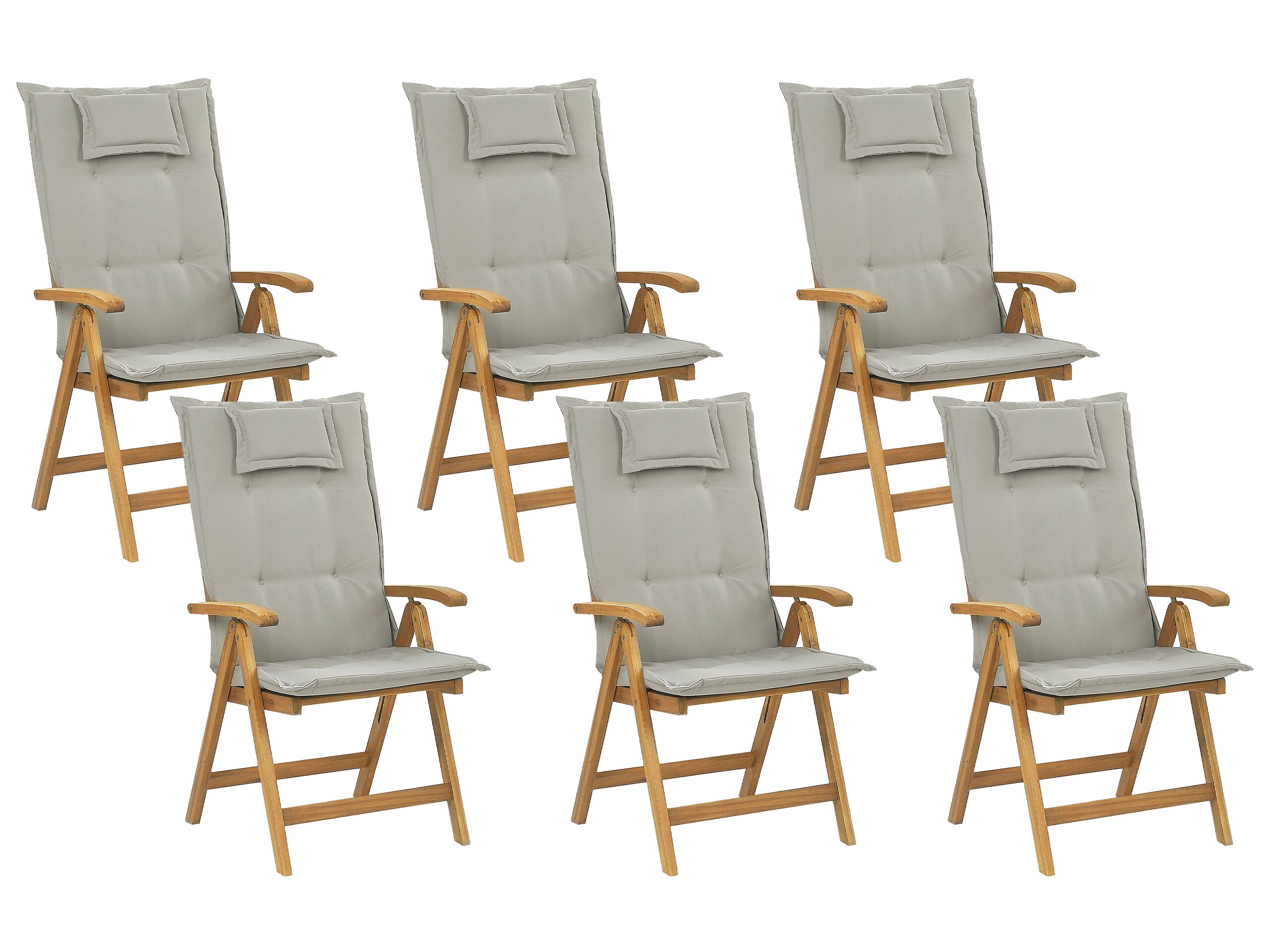 Set of 6 Acacia Wood Garden Folding Chairs with Taupe Cushions JAVA