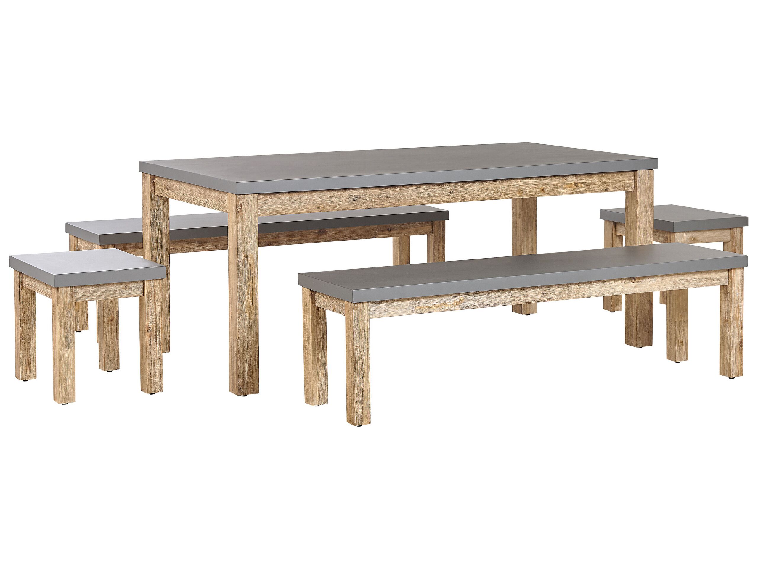8 Seater Concrete Garden Dining Set 2 Benches and 2 Stools Grey OSTUNI