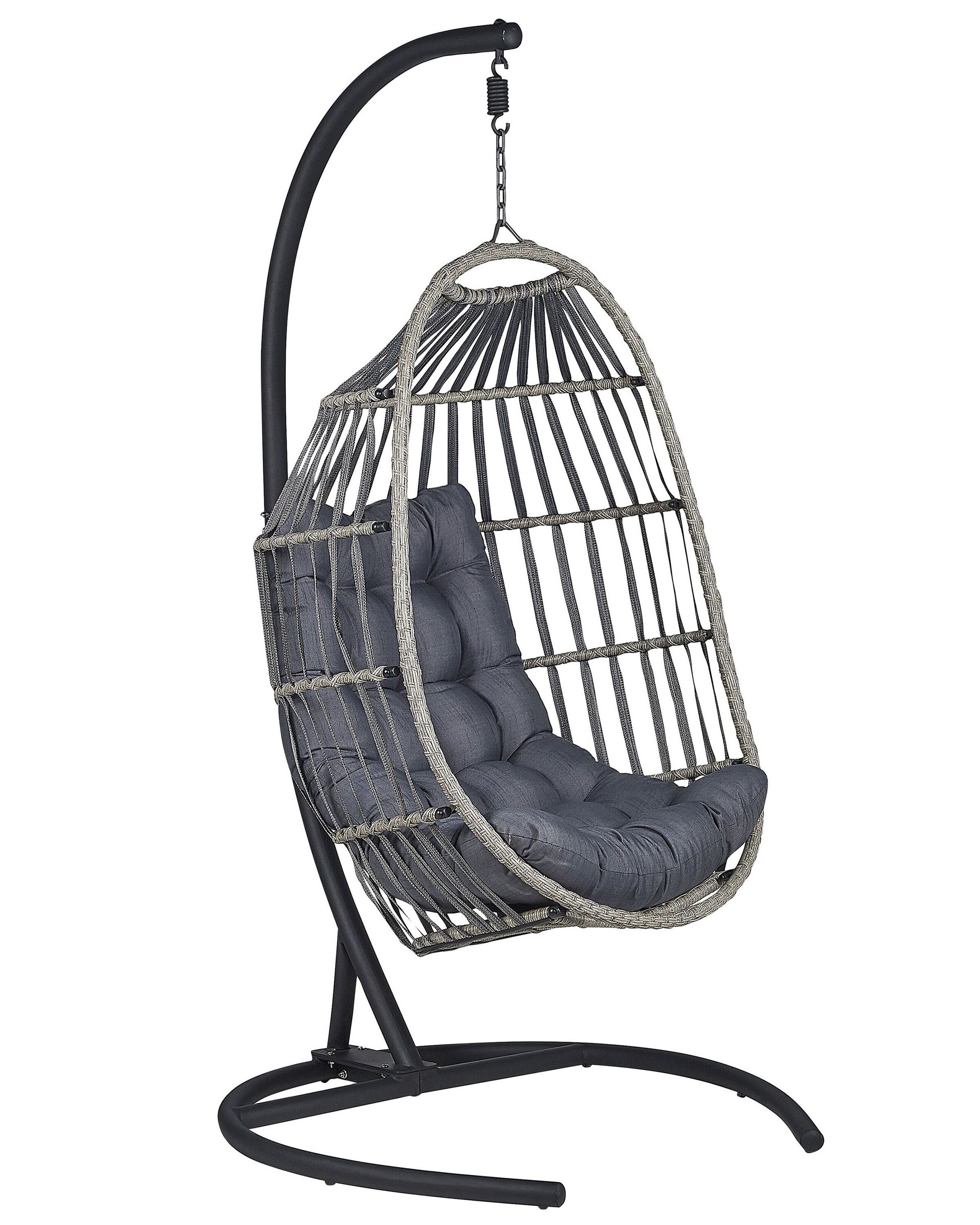 PE Rattan Hanging Chair with Stand Dark Grey SESIA