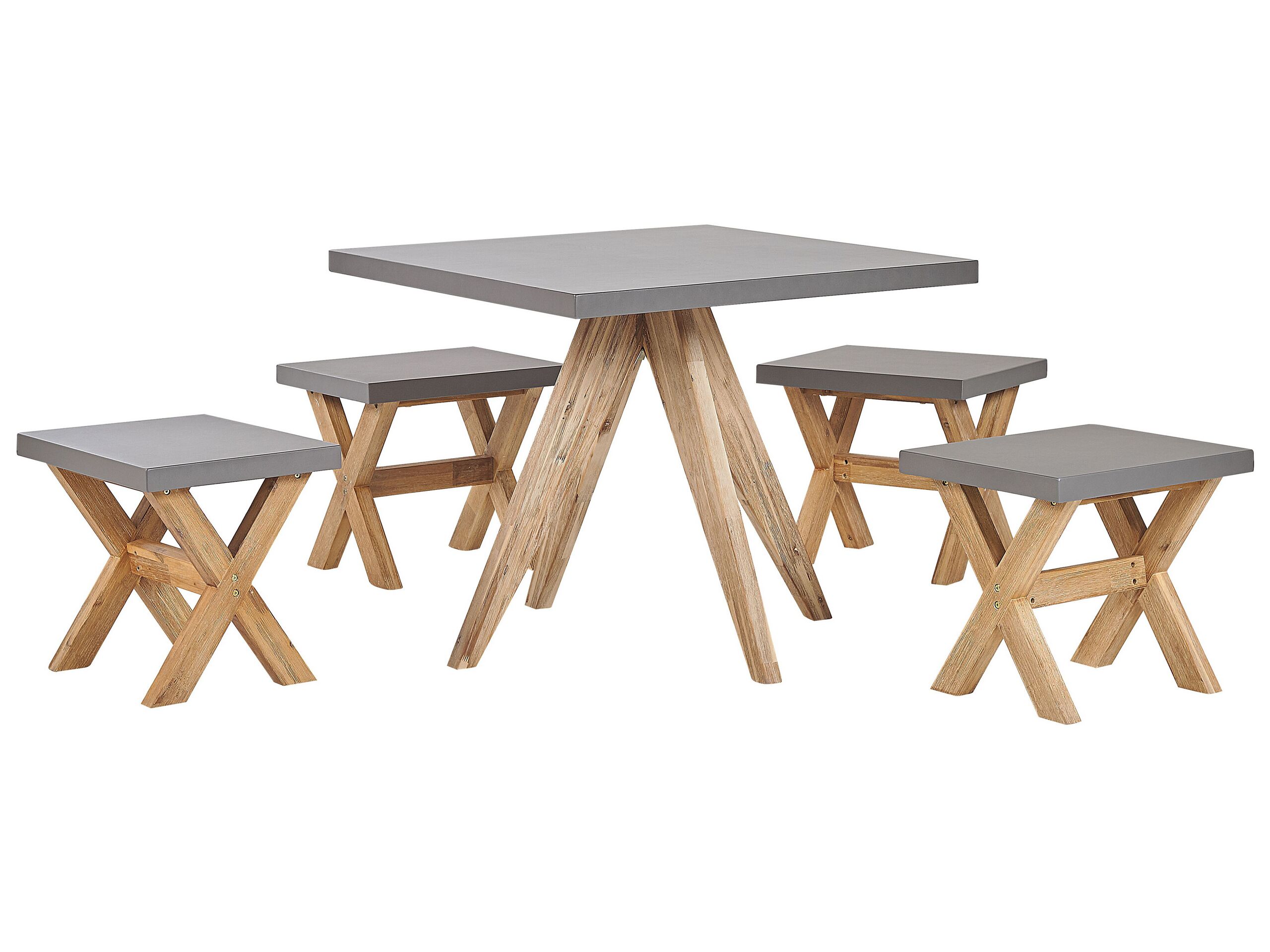4 Seater Concrete Garden Dining Set Square Table Grey OLBIA