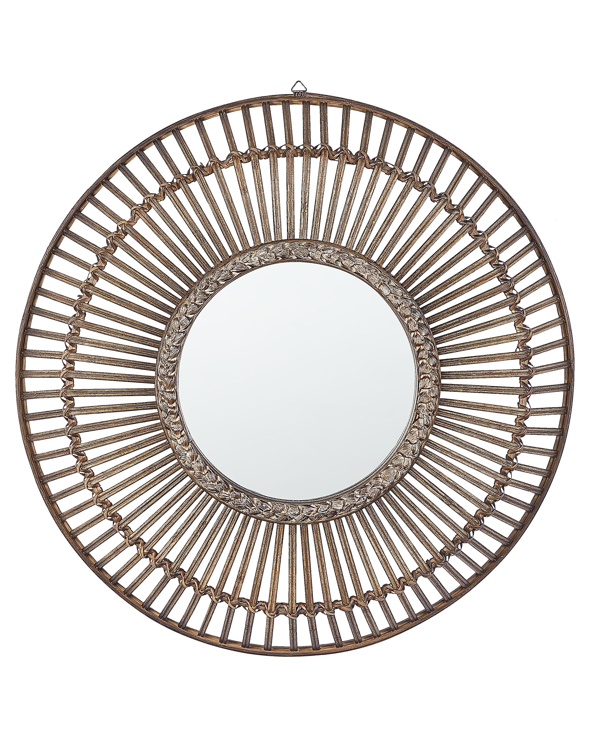Round Bamboo Wall Mirror 66cm Dark Wood