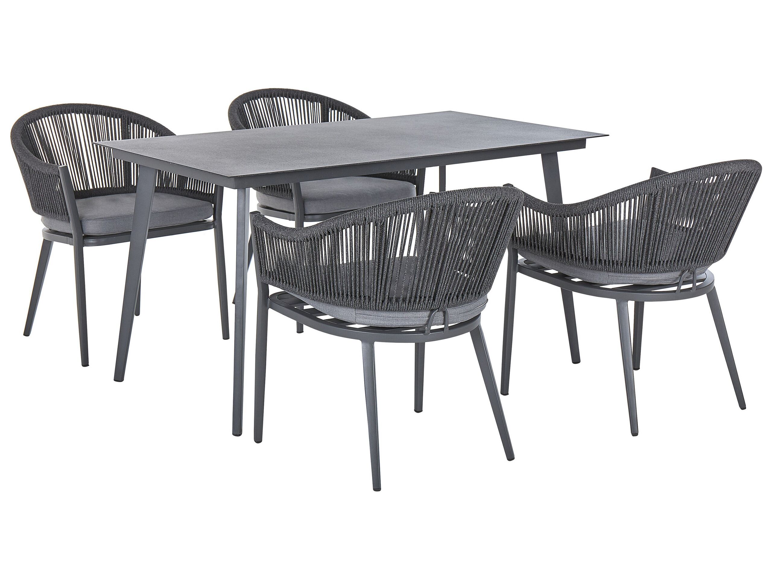 4 Seater Metal Garden Dining Set Grey MILETO