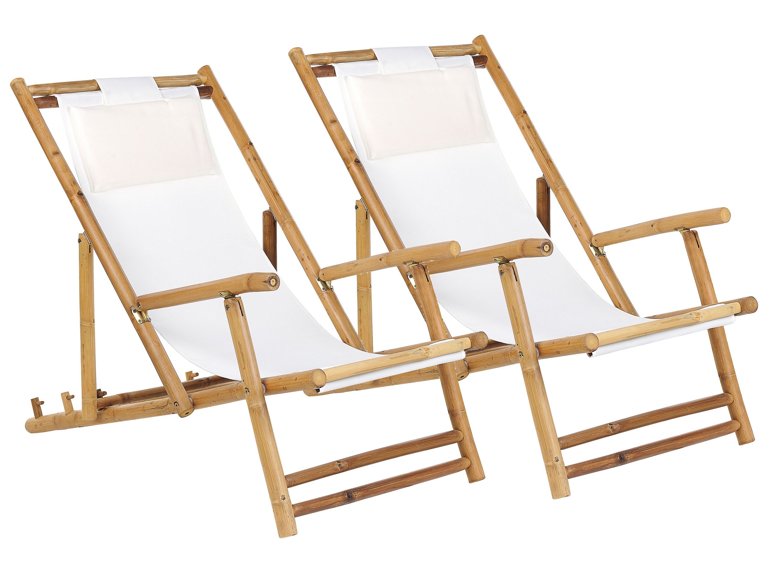 Set of 2 Bamboo Sun Loungers Light Wood and Off-White ATRANI