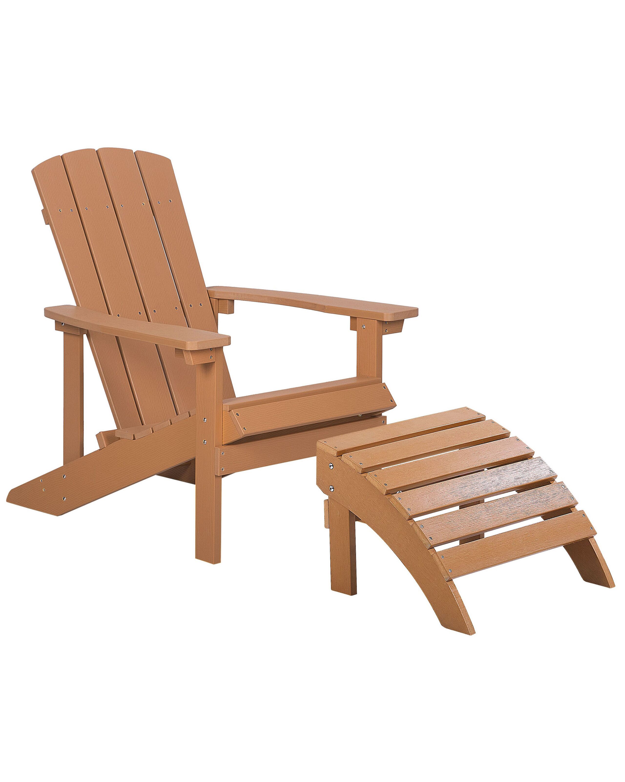 Garden Chair with Footstool Light Wood ADIRONDACK