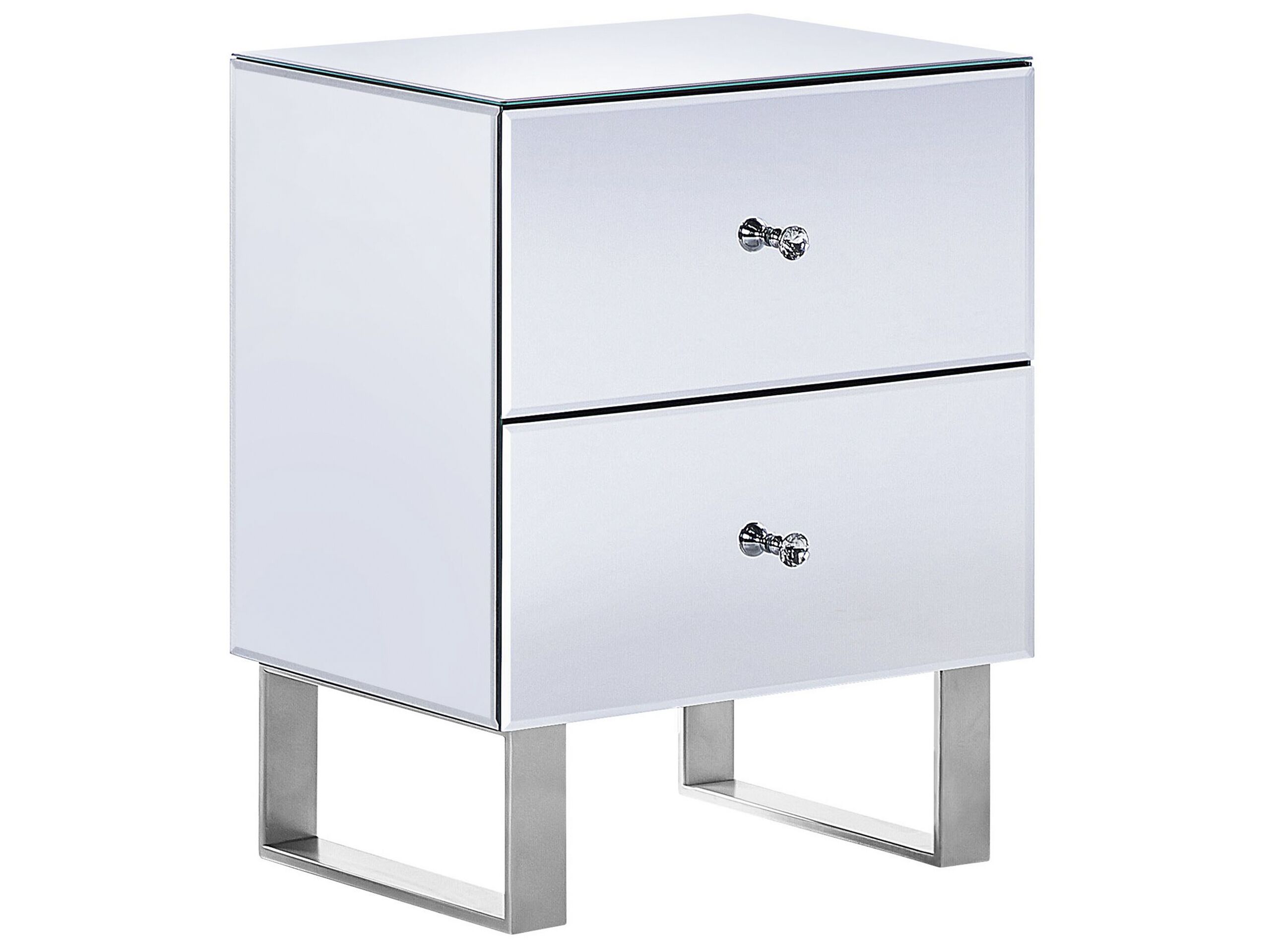 Bedside Table - BIDEFORD 2 Drawer Nightstand Silver 48cm
