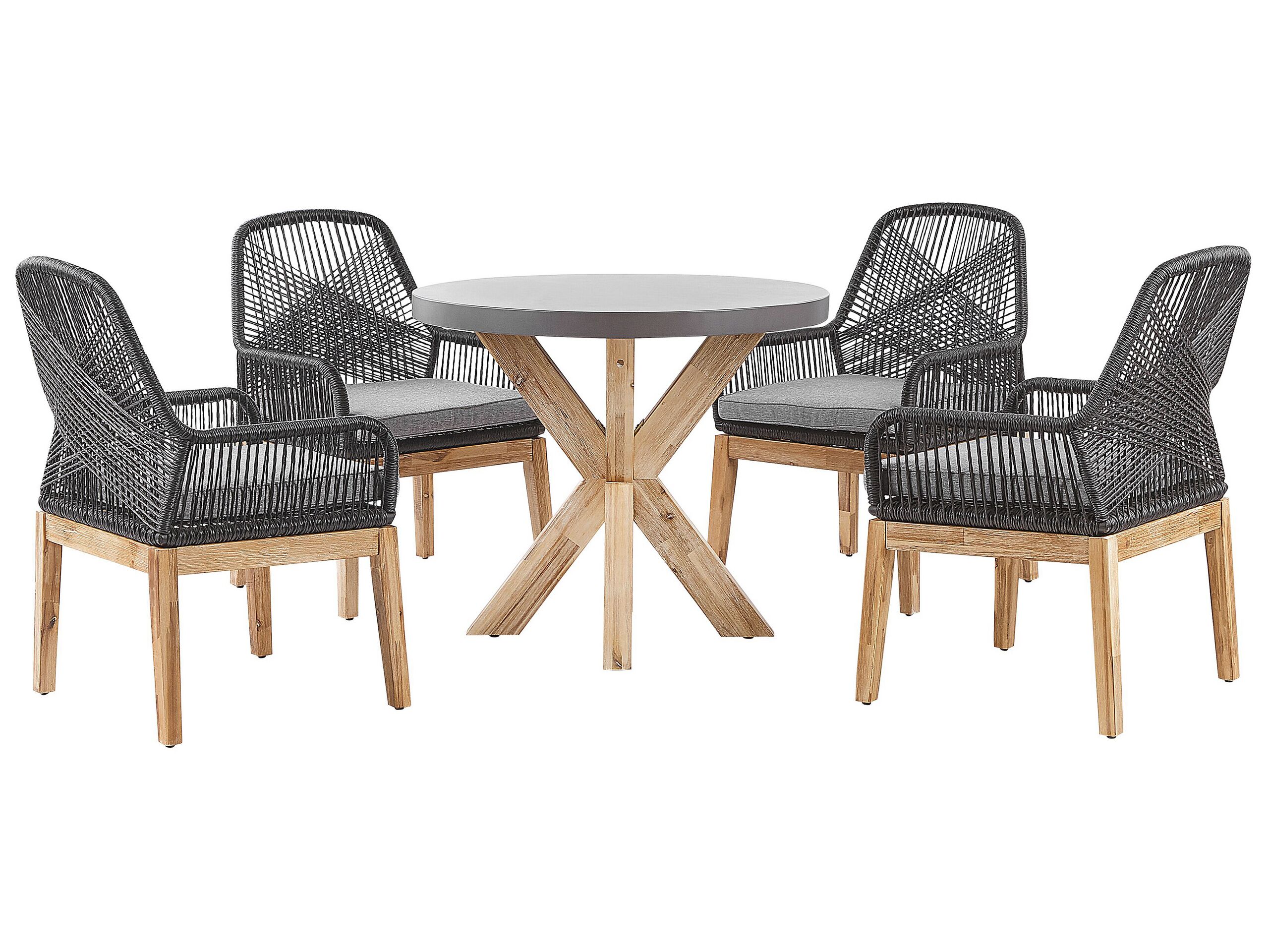 4 Seater Concrete Garden Dining Set Round Table with Chairs Black OLBIA