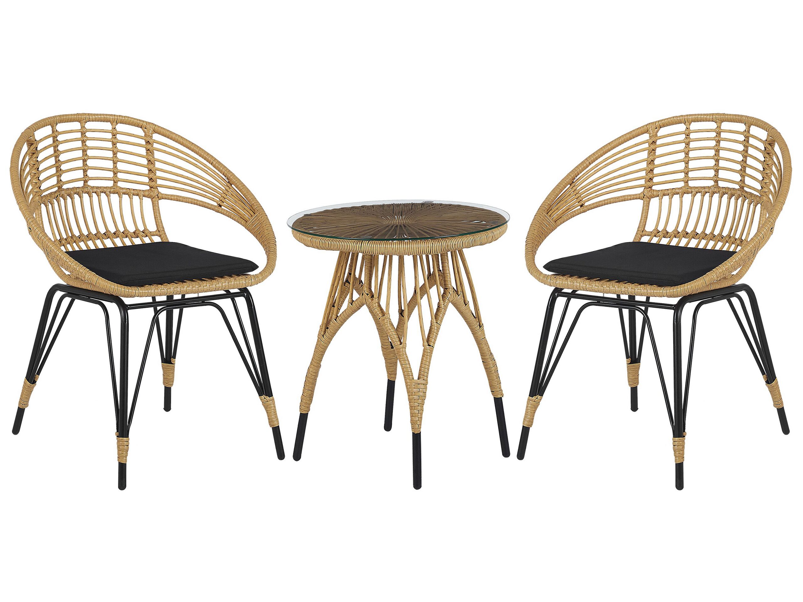 PE Rattan Bistro Set Natural with Black PELLARO
