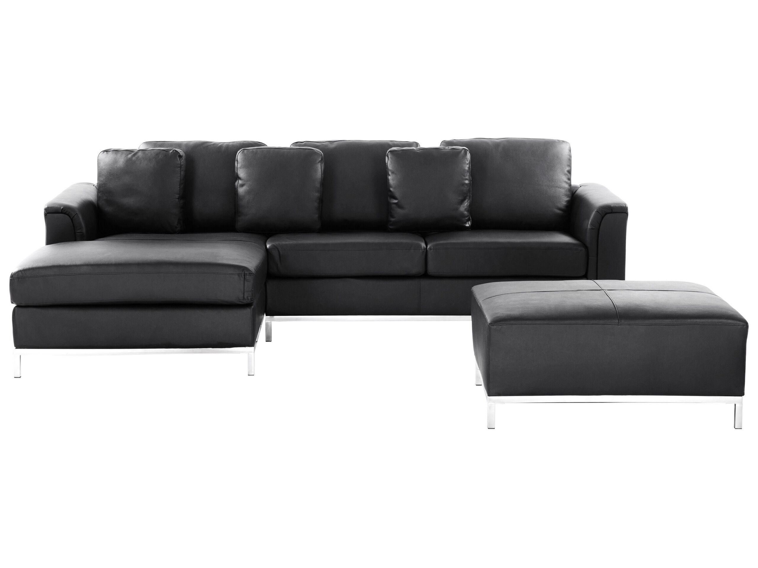 Right Hand Leather Corner Sofa with Ottoman Black OSLO