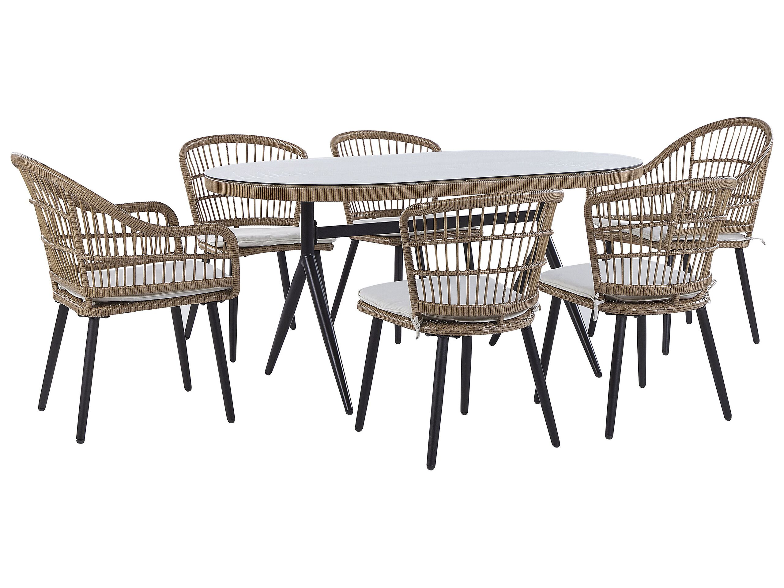 6 Seater PE Rattan Garden Dining Set Beige ALIANO II