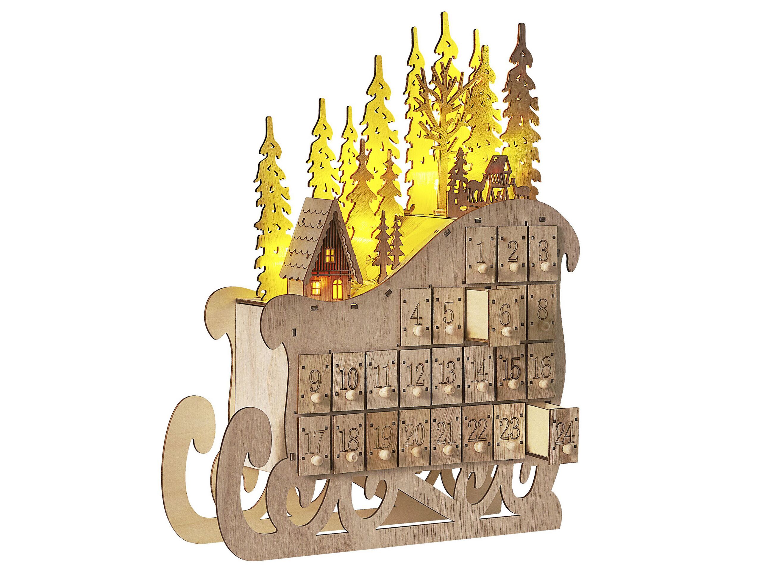 LED Decoration Figurine Sleigh Advent Calendar Light Wood IMPALA