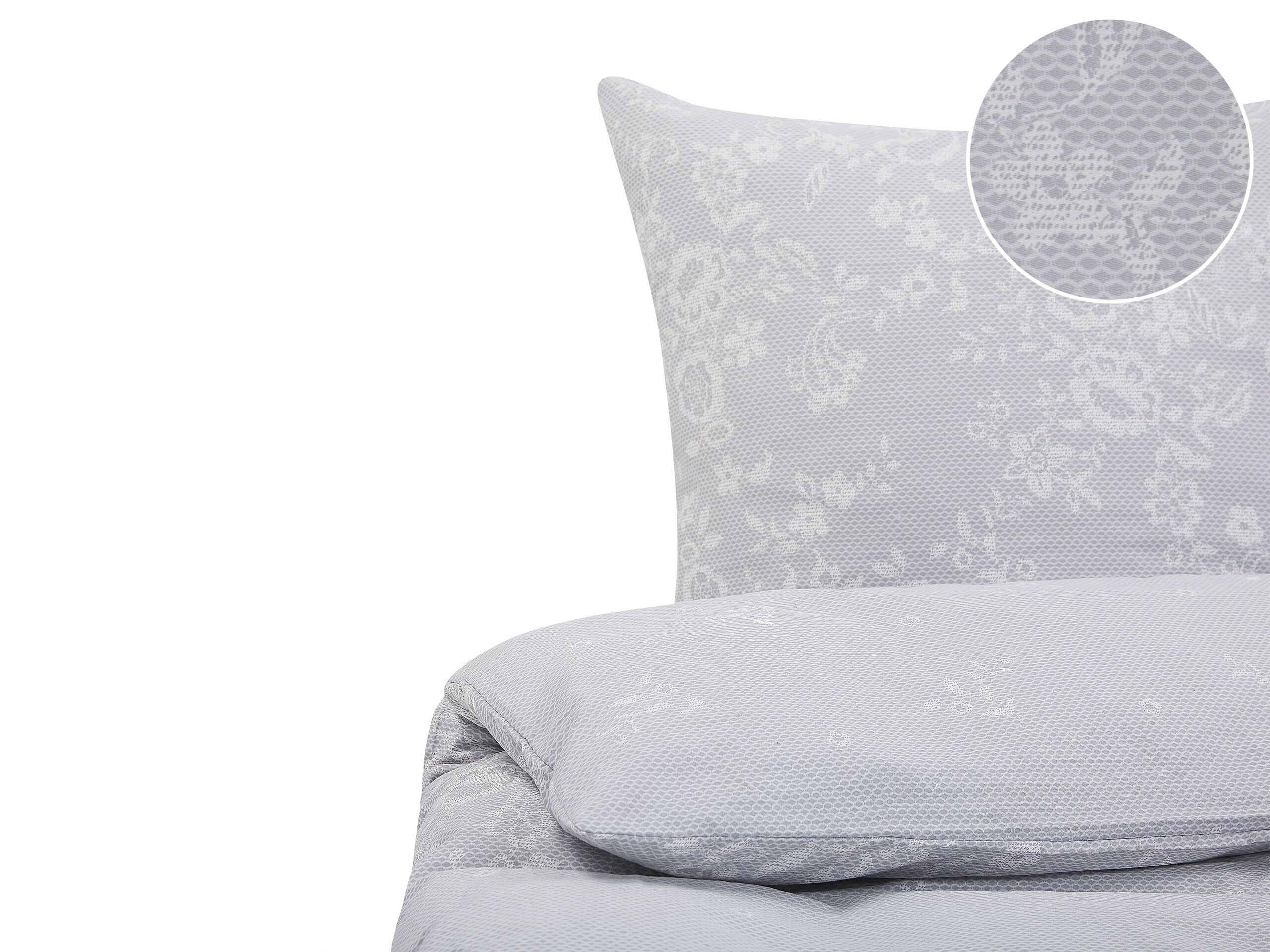 Cotton Sateen Duvet Cover Set Flower Pattern 220 x 240 cm Grey MORNINGSIDE